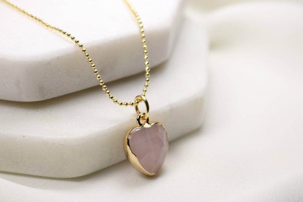 Heart Gemstone Necklace, Rose quartz necklace, Clear quartz necklace, thin gold necklaces, Labradorit necklace, Heart necklace gifted
