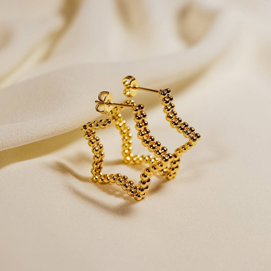 STAR HOOP EARRINGS - Small Gold Hoop Earrings, Dainty Style