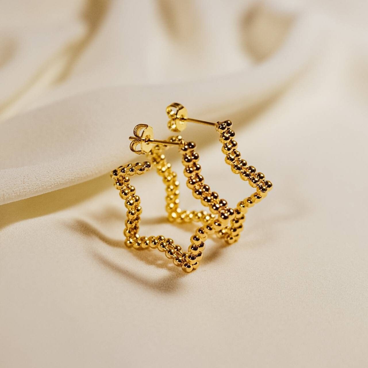 STAR HOOP EARRINGS - Small Gold Hoop Earrings, Dainty Style