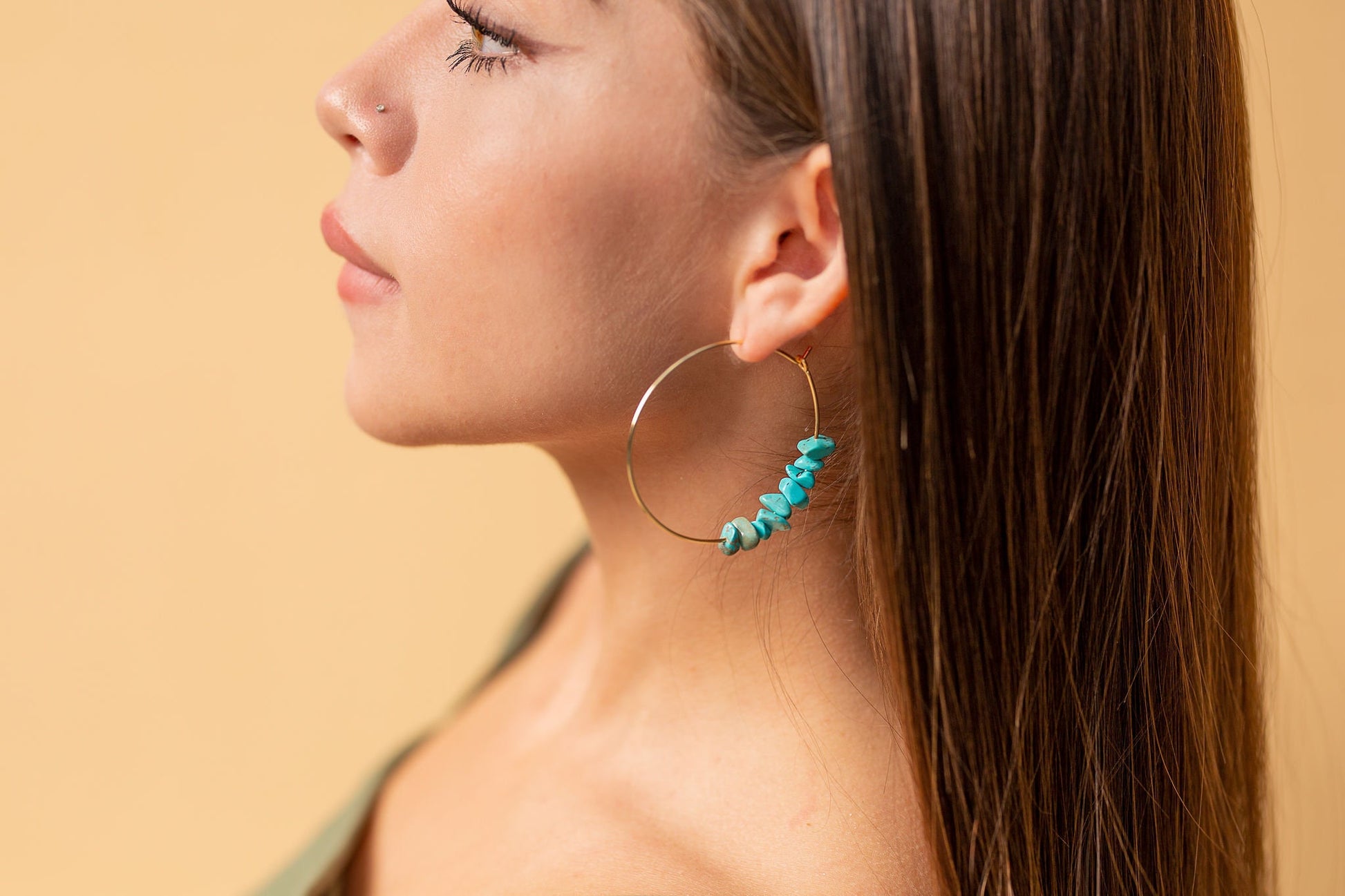 Lizz Franco Clear Quartz Hoop Earrings - Large Thin Crystal Hoop Earrings