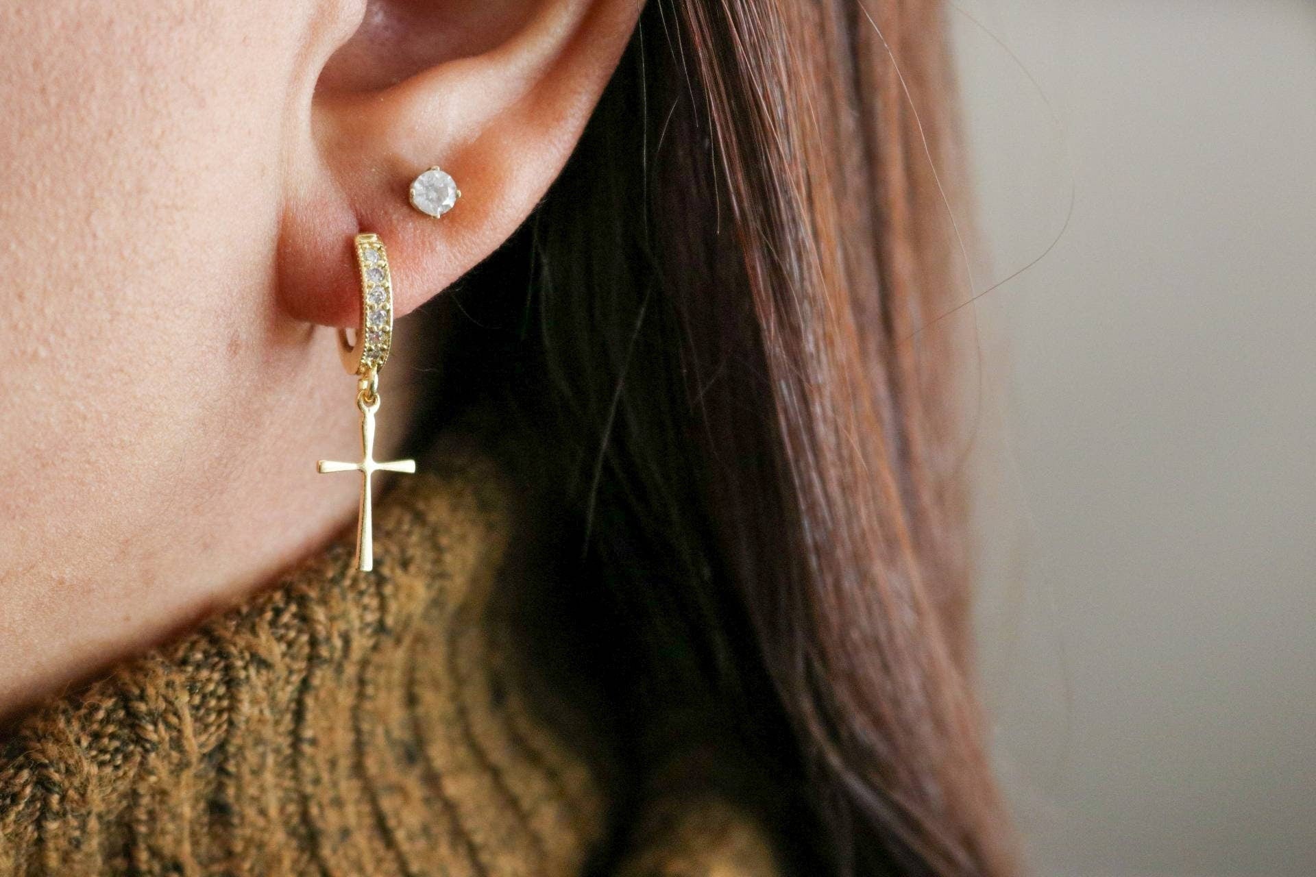 Cross Hoop earrings, Huggie hoop earrings, Small hoop earrings, Mini Hoop earrings, Tiny Hoop Earrings, Gold filled hoops, Dainty Hoops