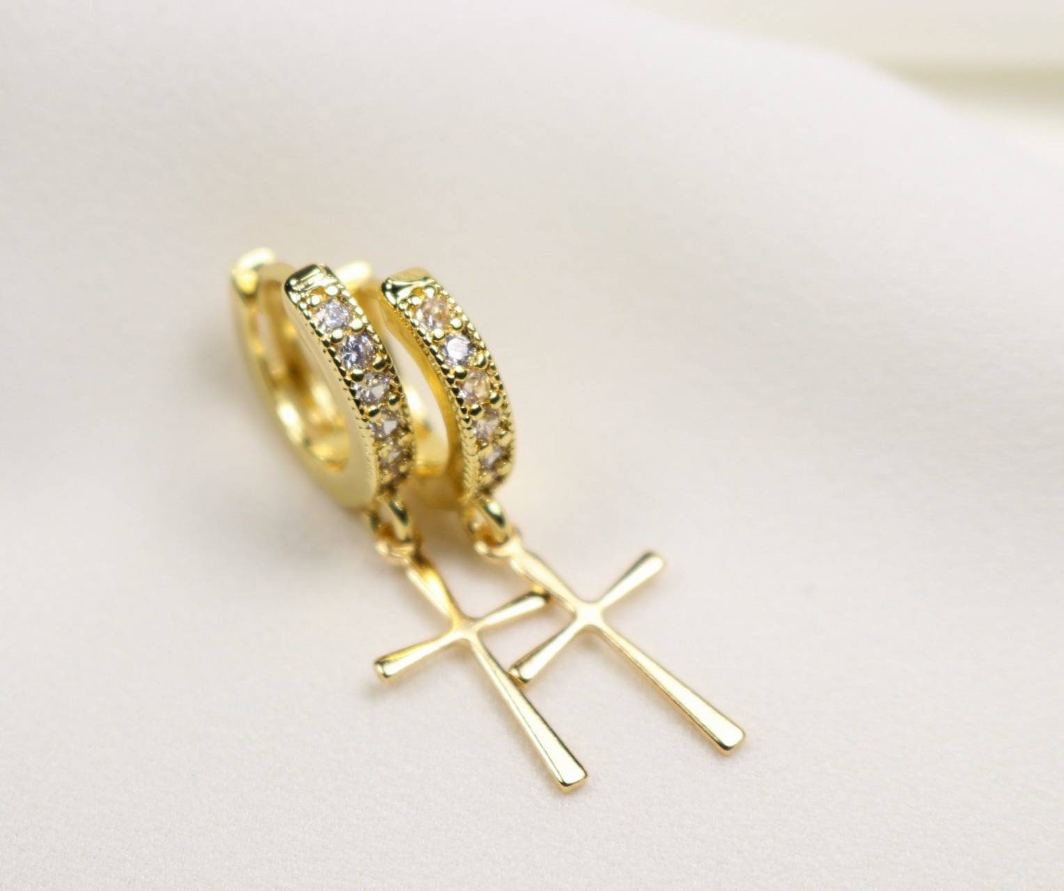 Cross Hoop earrings, Huggie hoop earrings, Small hoop earrings, Mini Hoop earrings, Tiny Hoop Earrings, Gold filled hoops, Dainty Hoops