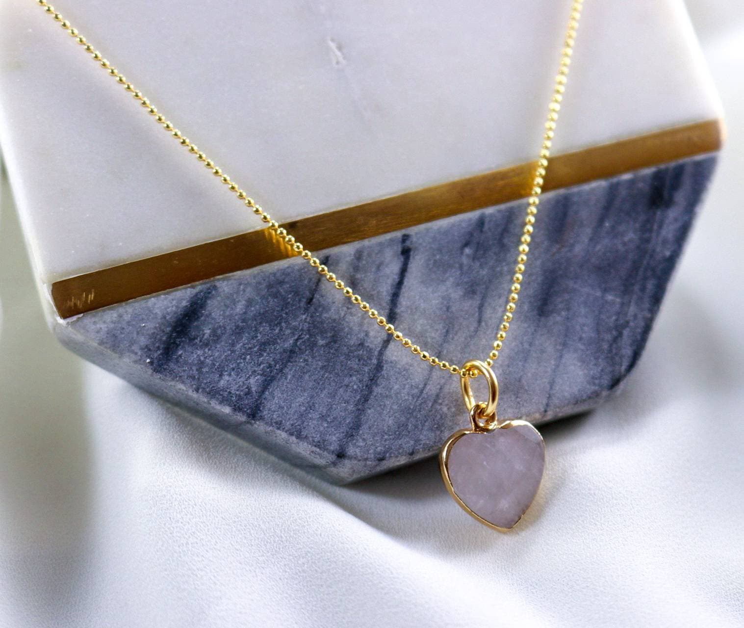 Heart Gemstone Necklace, Rose quartz necklace, Clear quartz necklace, thin gold necklaces, Labradorit necklace, Heart necklace gifted