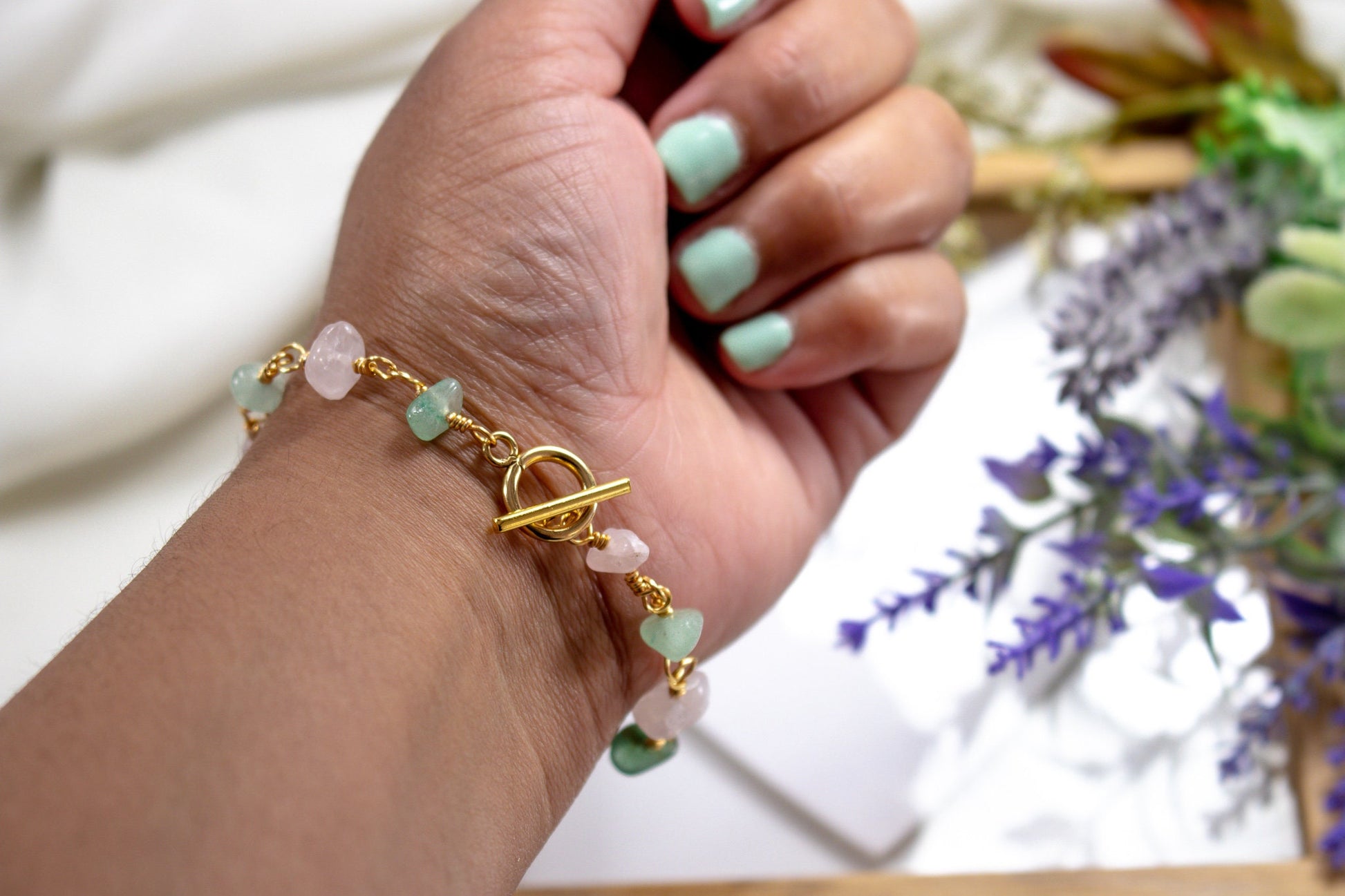 Rose Quartz Green Aventurine Bracelet, Rose Quartz Stone, Protection Natural Rose Quartz Bracelet, natural rose quartz, christmas  gifted