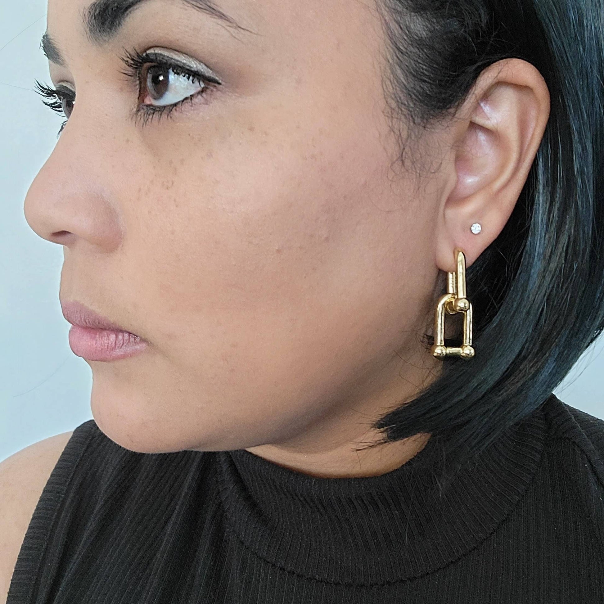 U-Link Hoop Earrings, U-Shape Earrings, Chunky hoop earrings, Chain link earrings, Gold chunky hoop earrings, Thick gold hoop earrings gift