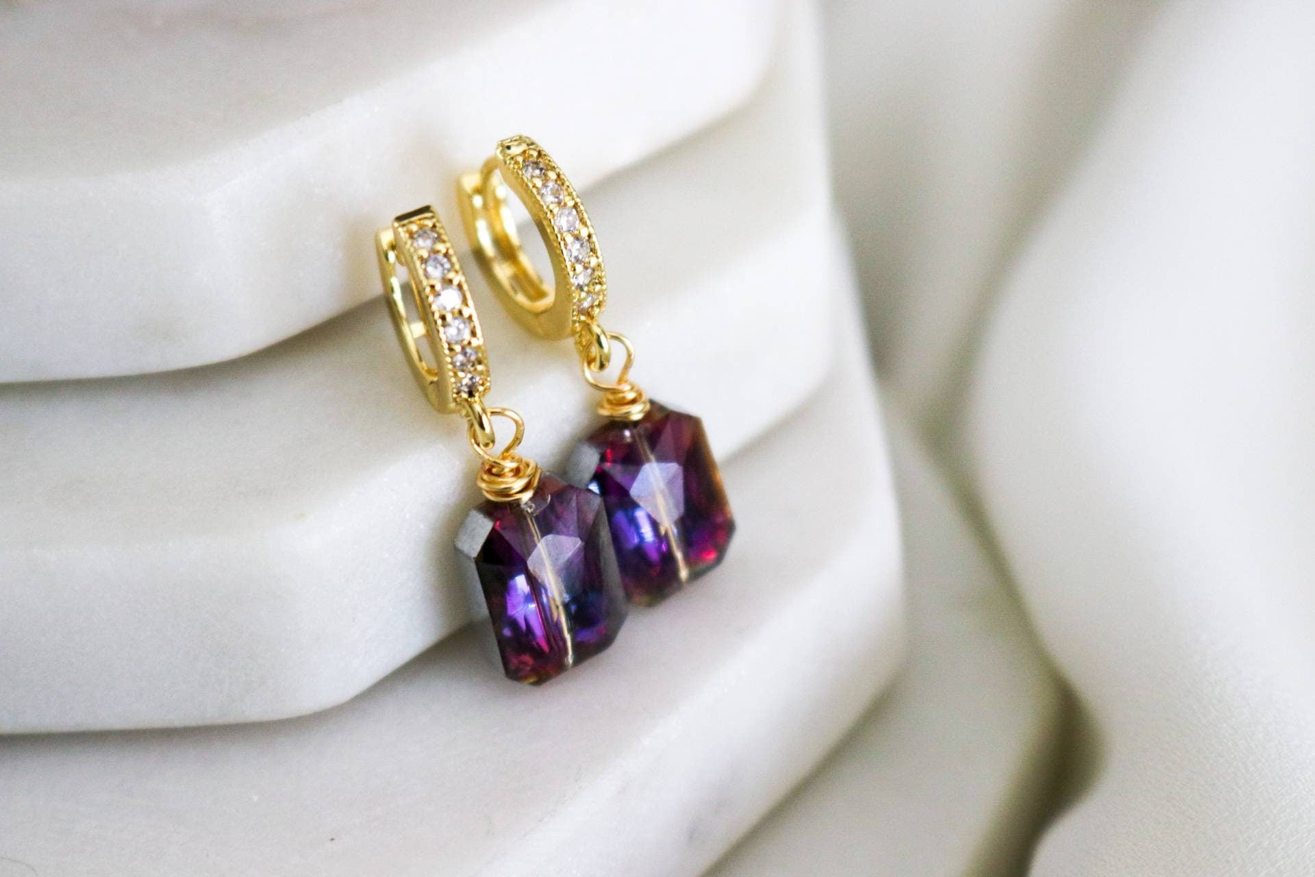 Crystal earrings hoops, diamond earrings, Huggie hoop earrings, Small hoop earrings, Hoop earring with charm, valentines gifts diamond hoops