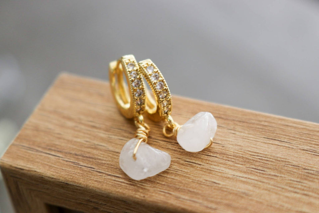 Gold hoop earrings dainty, minimalistic earring, stoned earrings, huggi hoop earring, gifting gifted mom, gift for- her, giftful sister