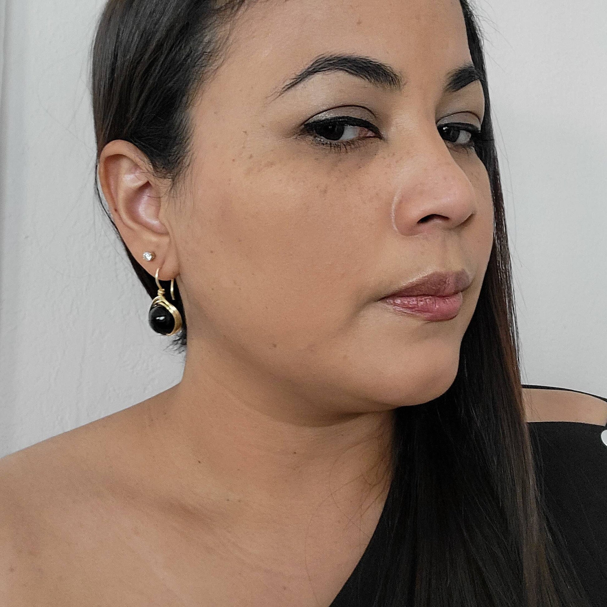 Black pearl earrings drop Large