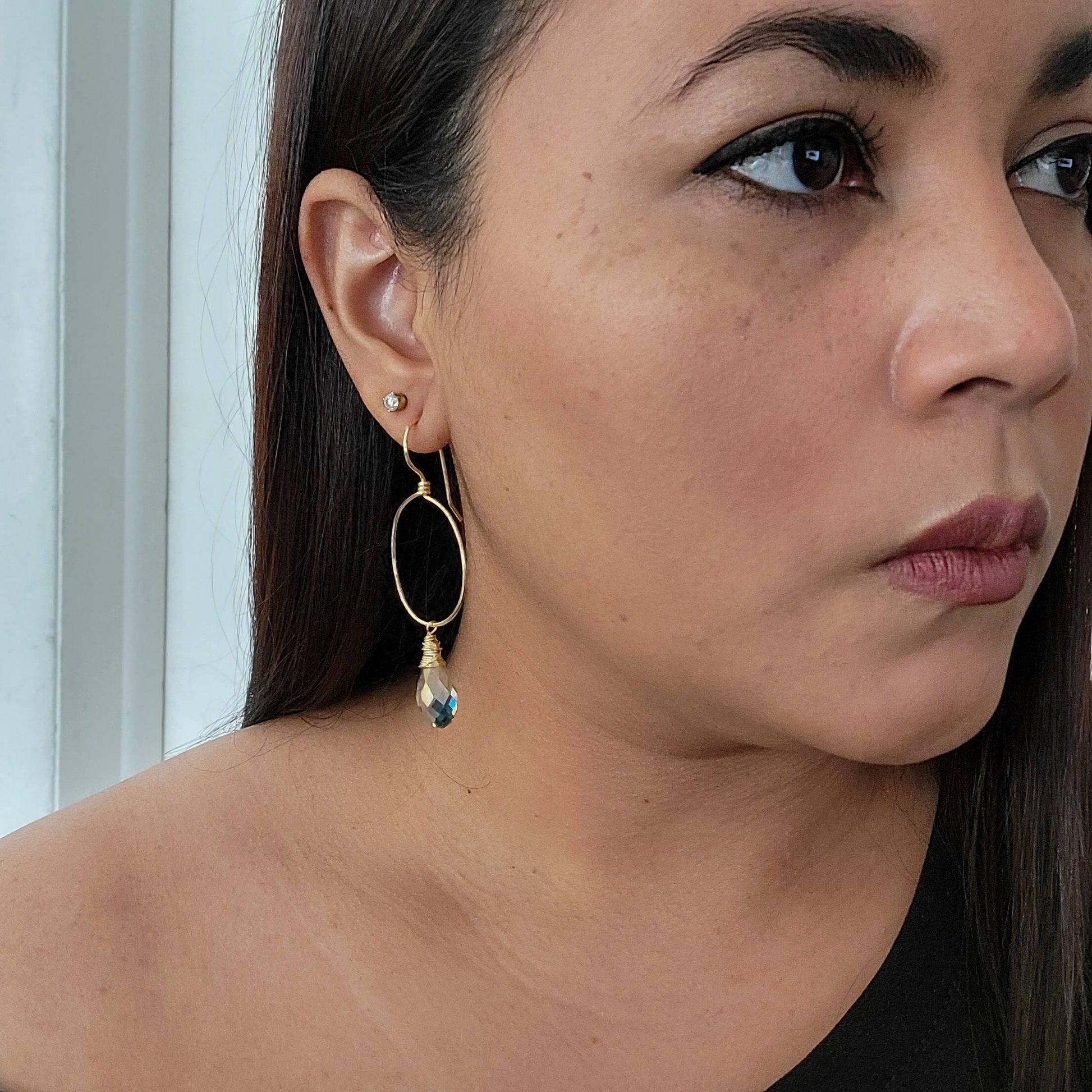 Crystal hoop earrings, Large hoop earrings, Hoop earrings with charm, Gold hoop earrings, Dainty hoop earrings, christmas giftful for mom