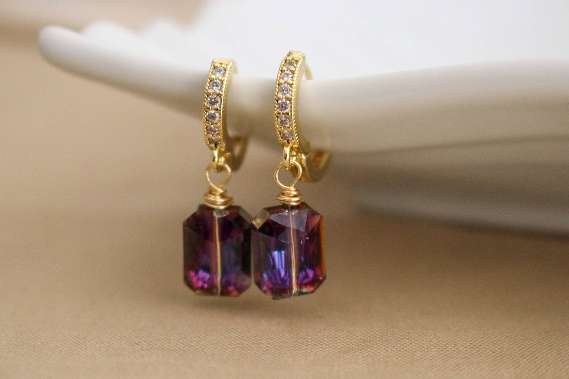 Crystal earrings hoops, diamond earrings, Huggie hoop earrings, Small hoop earrings, Hoop earring with charm, valentines gifts diamond hoops