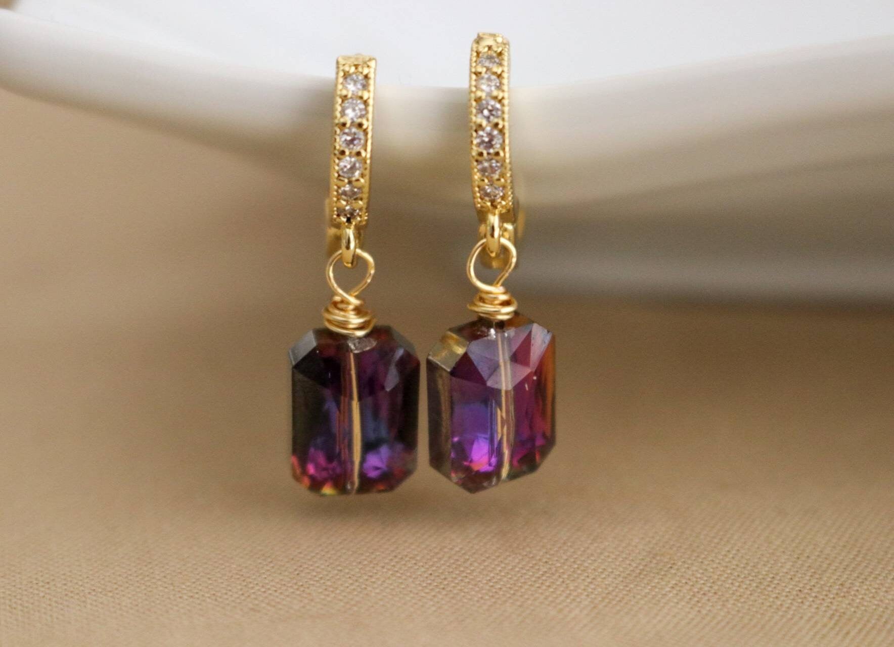 Crystal earrings hoops, diamond earrings, Huggie hoop earrings, Small hoop earrings, Hoop earring with charm, valentines gifts diamond hoops