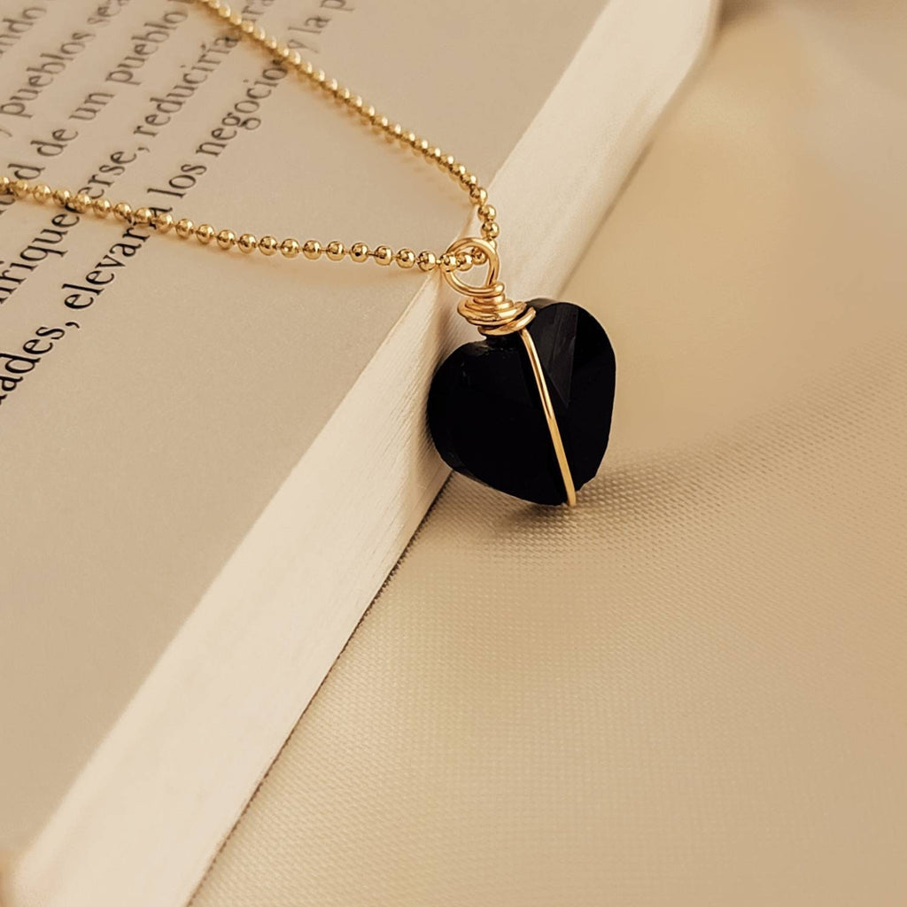 Black Heart Necklace, heart necklace gifted, thin chain necklace, balls necklace, gifted jewelry necklace, gifted valentine's necklace