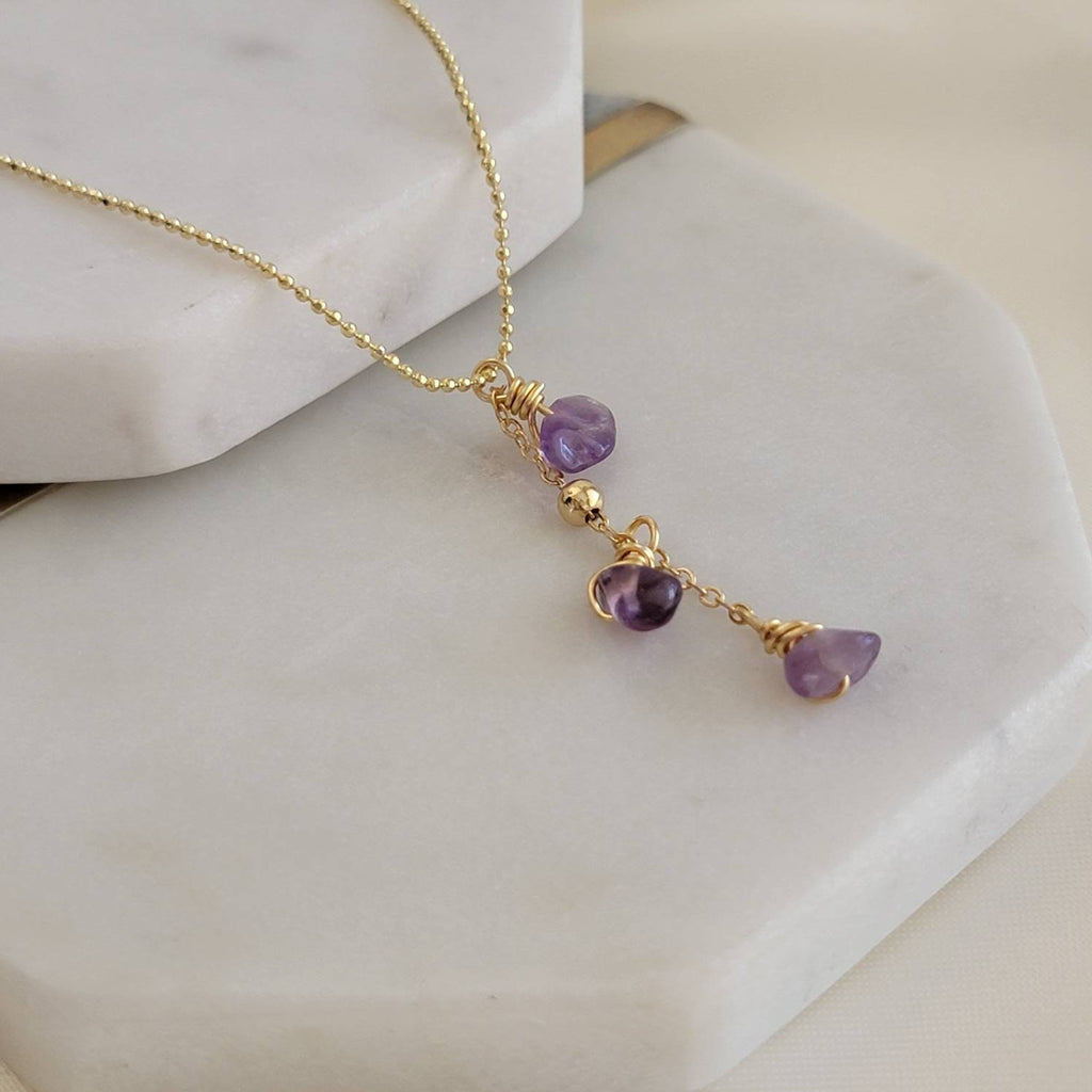 Amethyst necklace, Raw Amethyst Beaded Necklace, thin chain necklace, amethyste necklace, amethyst quartz necklace, birthday giftful gift