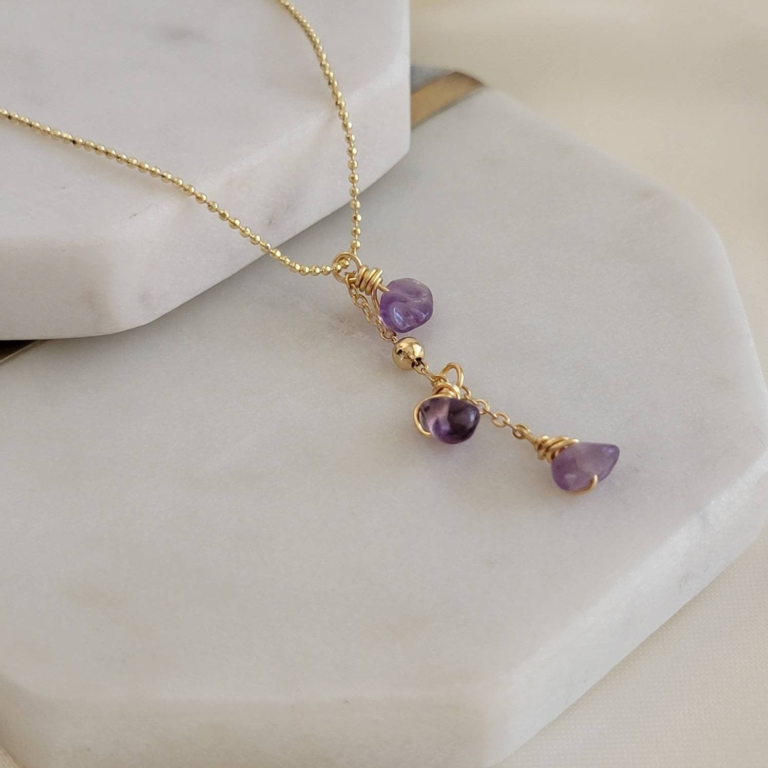 Amethyst necklace, Raw Amethyst Beaded Necklace, thin chain necklace, amethyste necklace, amethyst quartz necklace, birthday giftful gift