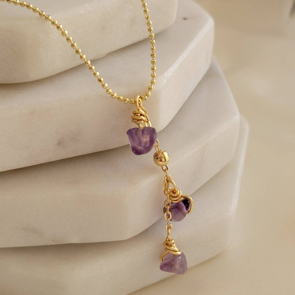 Amethyst necklace, Raw Amethyst Beaded Necklace, thin chain necklace, amethyste necklace, amethyst quartz necklace, birthday giftful gift
