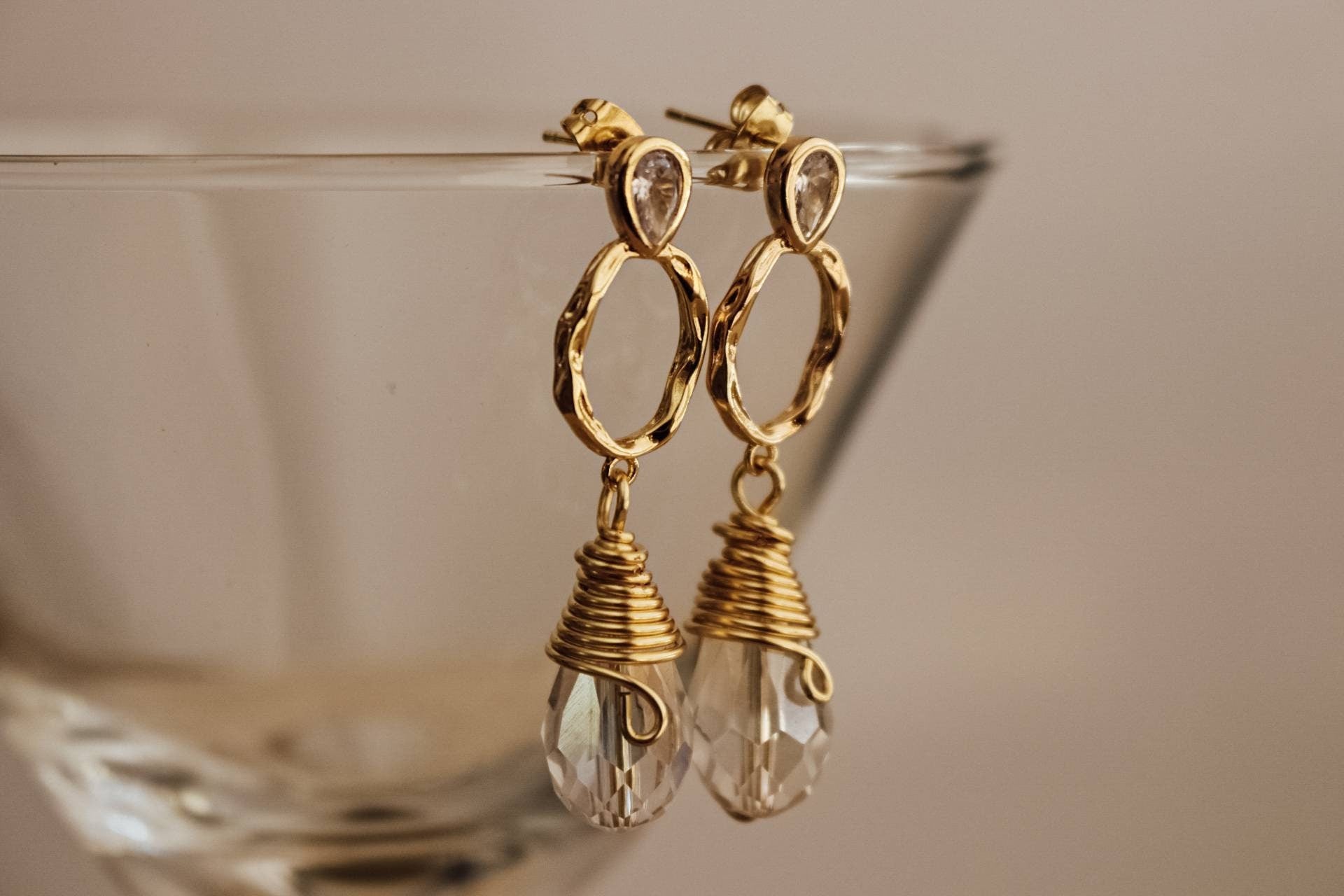 Clear quartz earrings, Huggie hoop earrings, Mini hoop earrings, Gemstone hoop earrings, Quartz Clear Glass Earrings, Large stone earrings