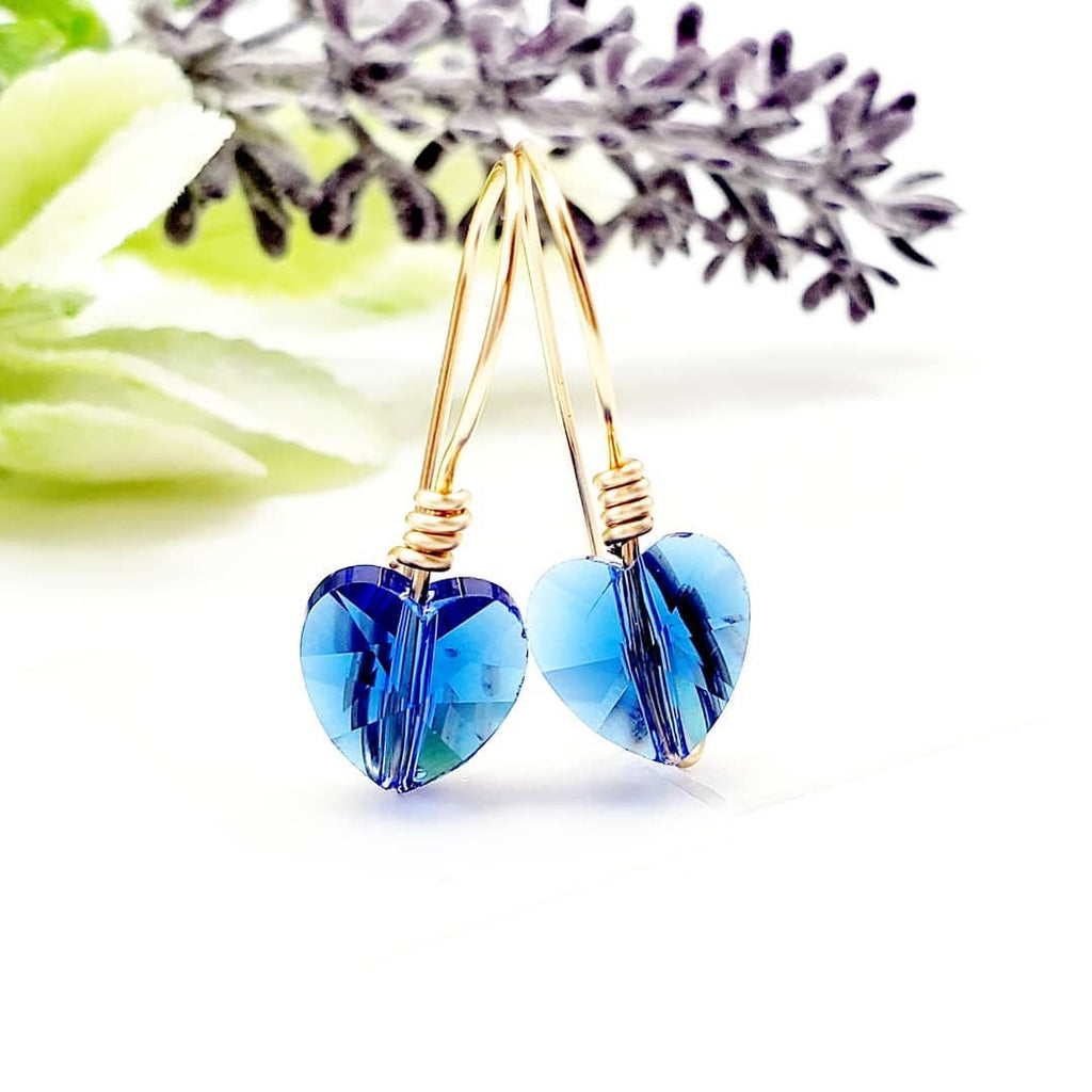 Pink Heart Earrings, Heart Crystal earrings, Blue heart earrings, Tiny Heart shaped earrings, small love earrings, Valentin's day gift