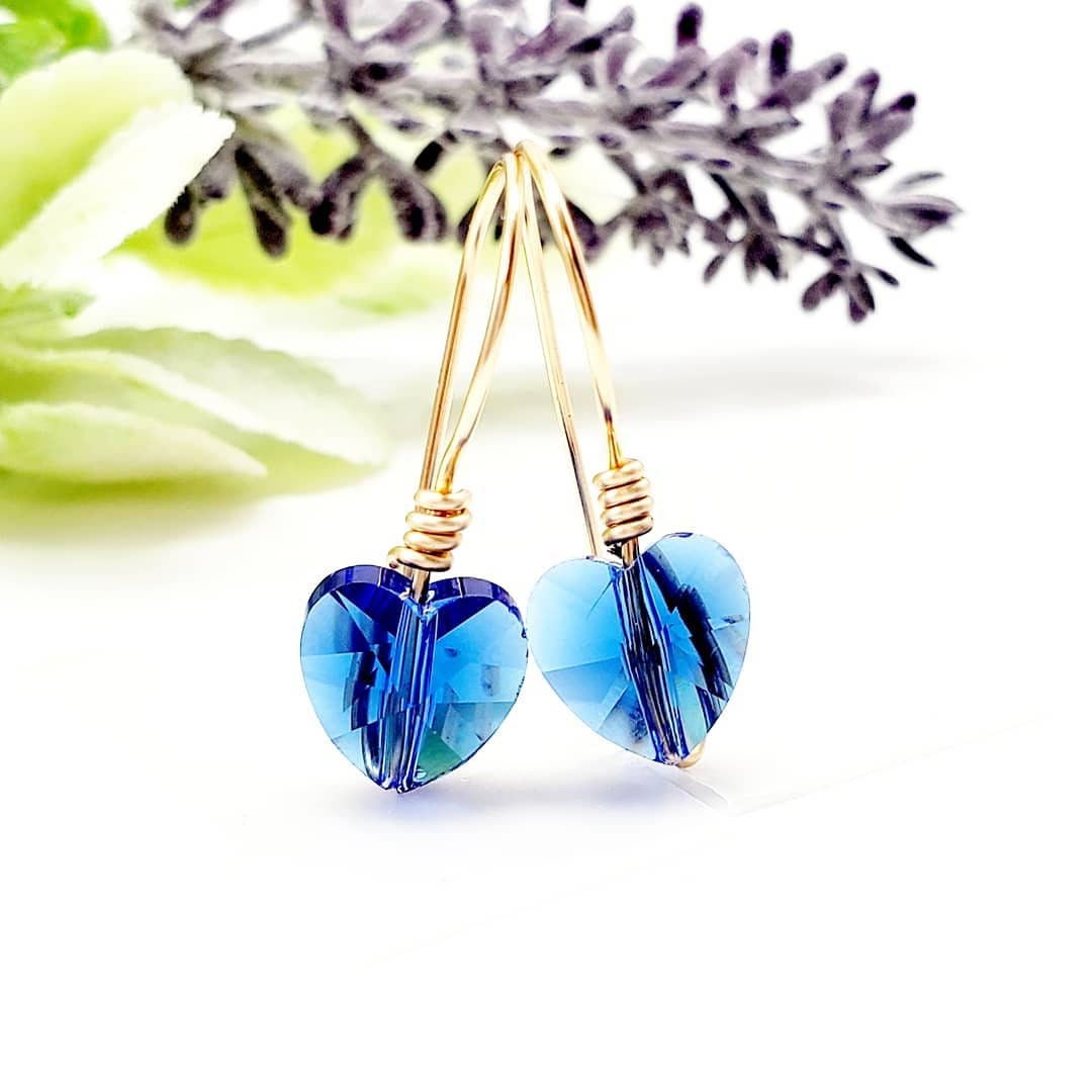Pink Heart Earrings, Heart Crystal earrings, Blue heart earrings, Tiny Heart shaped earrings, small love earrings, Valentin's day gift
