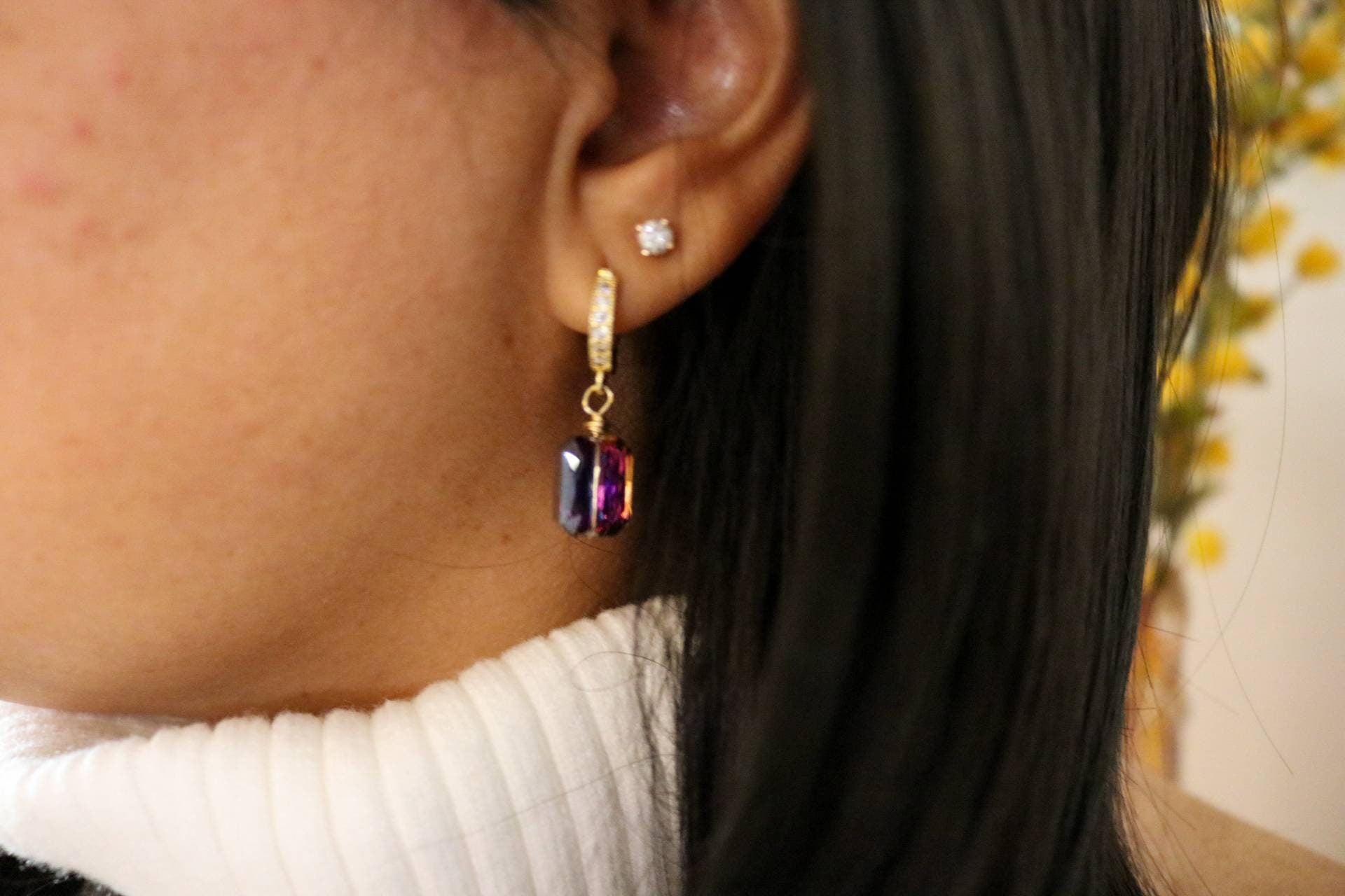 Crystal earrings hoops, diamond earrings, Huggie hoop earrings, Small hoop earrings, Hoop earring with charm, valentines gifts diamond hoops