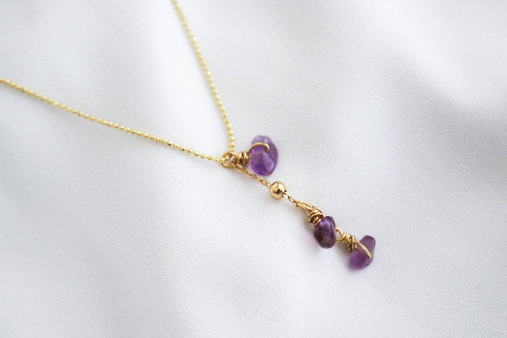 Amethyst necklace, Raw Amethyst Beaded Necklace, thin chain necklace, amethyste necklace, amethyst quartz necklace, birthday giftful gift