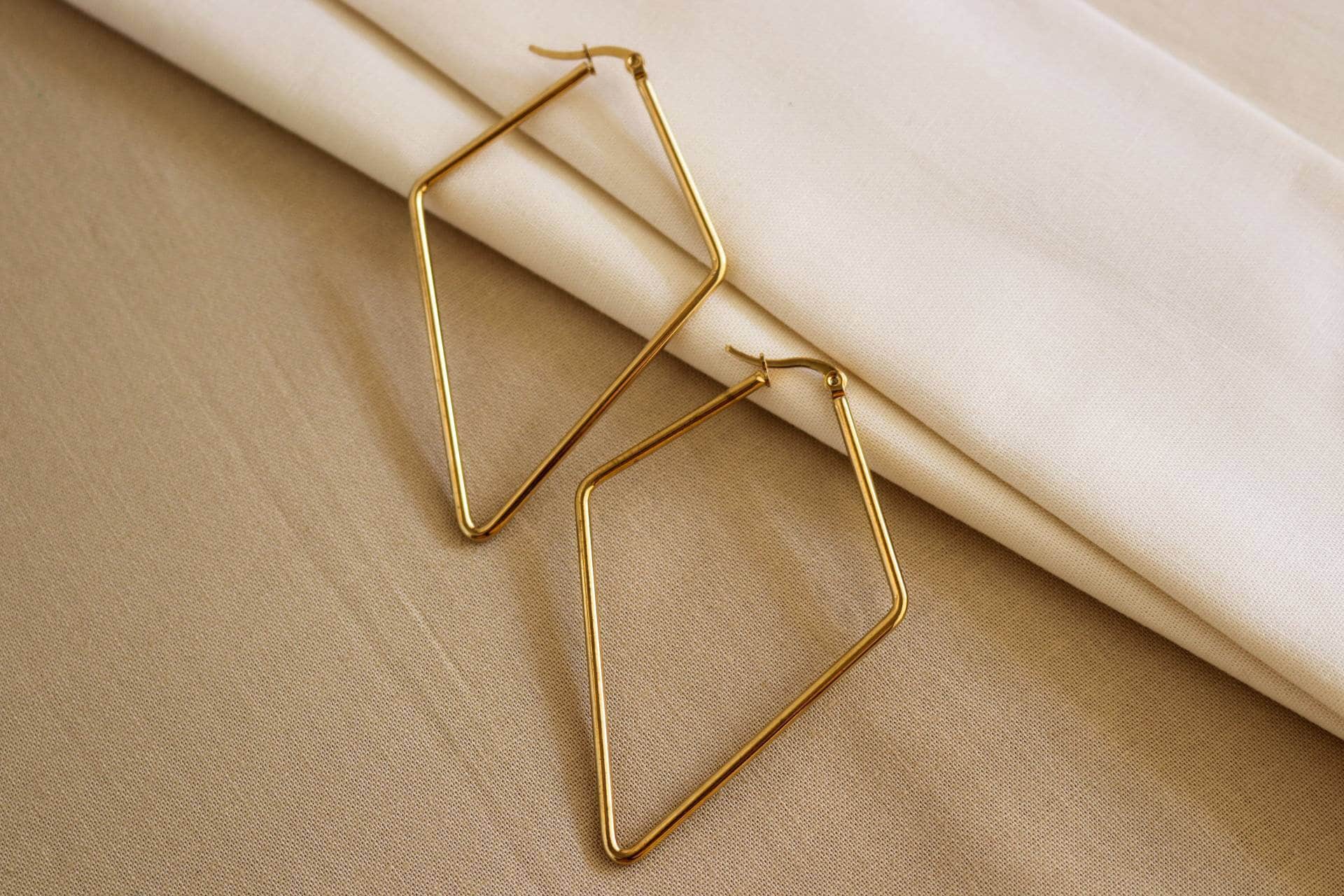 Rhombus hoop earrings, Thin gold hoops, Large geometric earrings,Gold filled hoops, Light Weight Earrings, giftful daughter, gift for- her