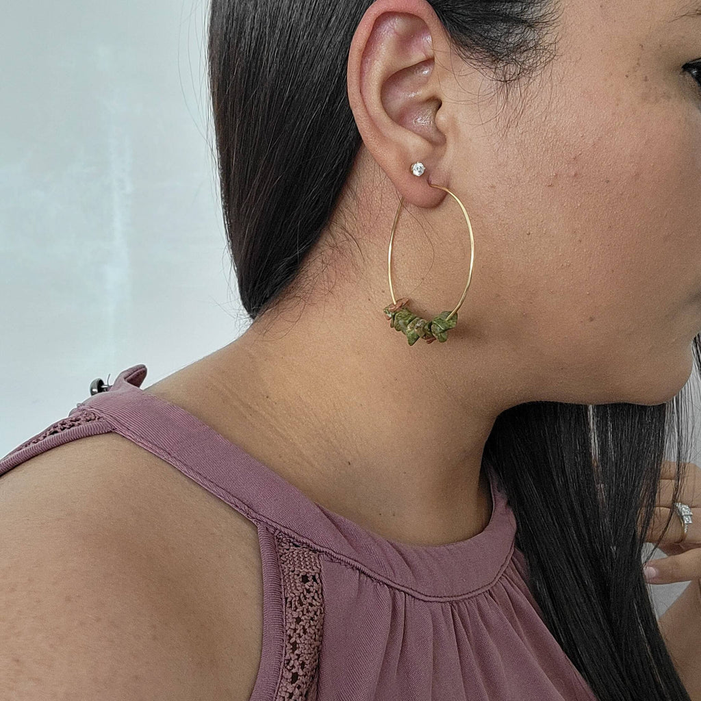 Unakite earrings, Large hoop earrings, Gold filled hoop earrings, Gemstone hoop earrings, Beaded hoop earrings, Dainty hoop earrings