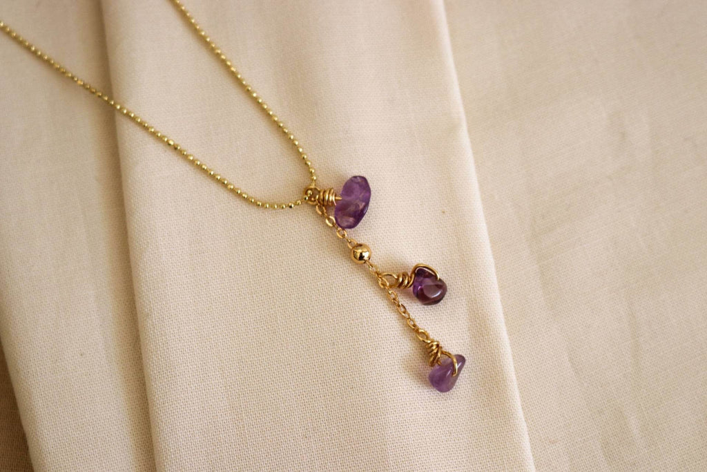 Amethyst necklace, Raw Amethyst Beaded Necklace, thin chain necklace, amethyste necklace, amethyst quartz necklace, birthday giftful gift