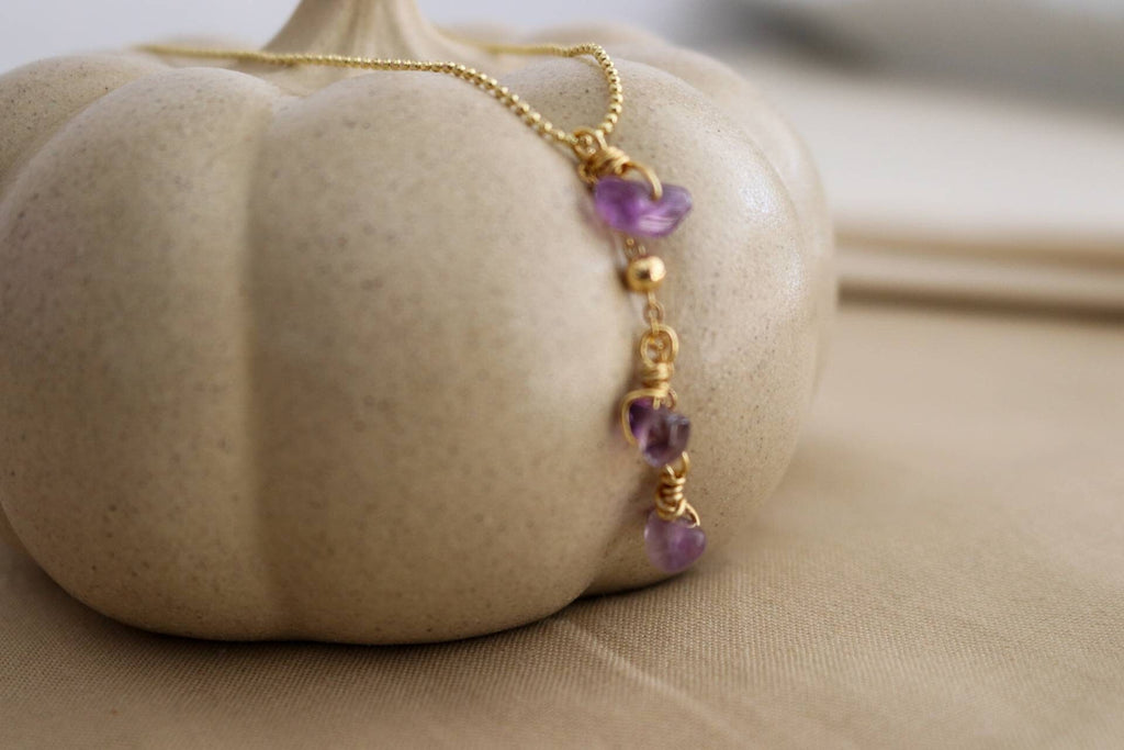 Amethyst necklace, Raw Amethyst Beaded Necklace, thin chain necklace, amethyste necklace, amethyst quartz necklace, birthday giftful gift