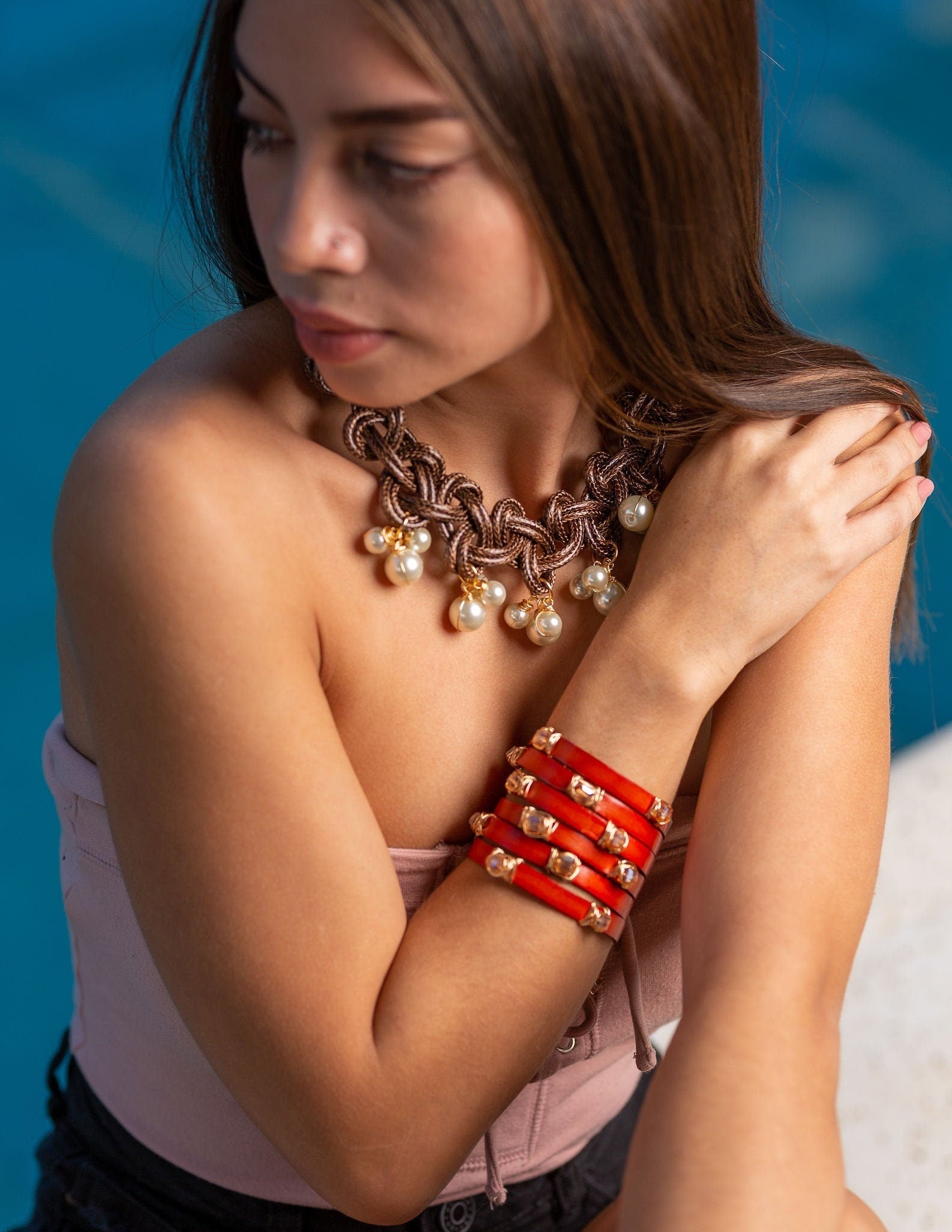 Pearl choker necklace, chunky choker necklace, leather choker red, black necklace choker, gifted choker, chunky charm necklace, moms gifted