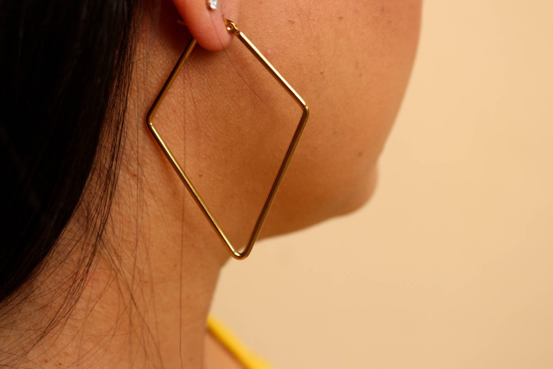Rhombus hoop earrings, Thin gold hoops, Large geometric earrings,Gold filled hoops, Light Weight Earrings, giftful daughter, gift for- her