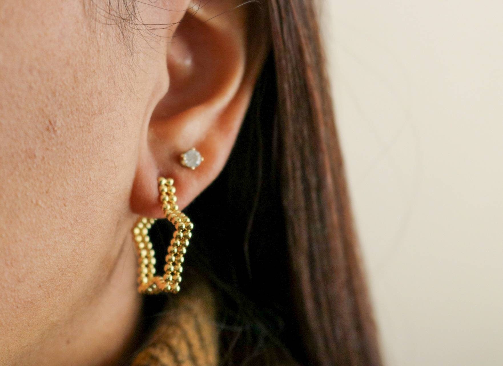 STAR HOOP EARRINGS - Small Gold Hoop Earrings, Dainty Style