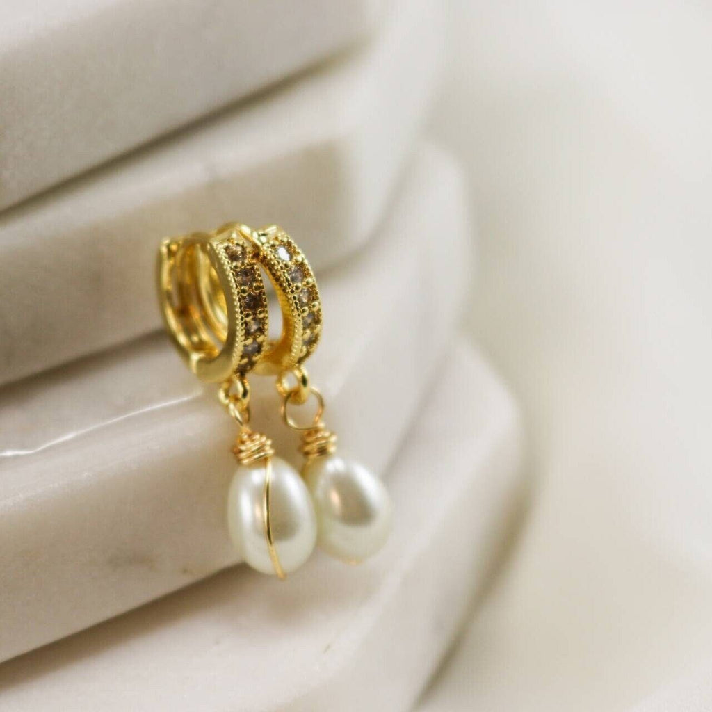 Pearl Huggie Hoops, huggie hoop earrings, pearl drop earrings, pearl huggie hoops, bridesmaid gift, mothers days gift, mother daughter gift