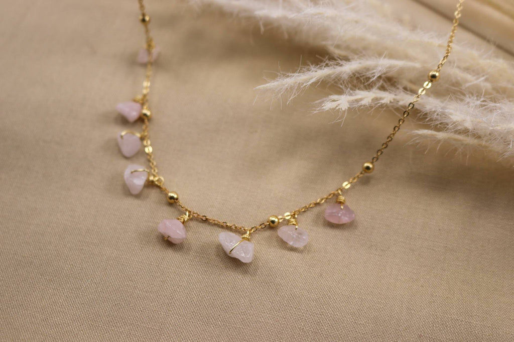 Rose quartz necklace gold, Rose Quartz Crystal Necklace, Raw rose quartz necklace real, gifted mom Giftful, Giftful sister, Necklace giftful