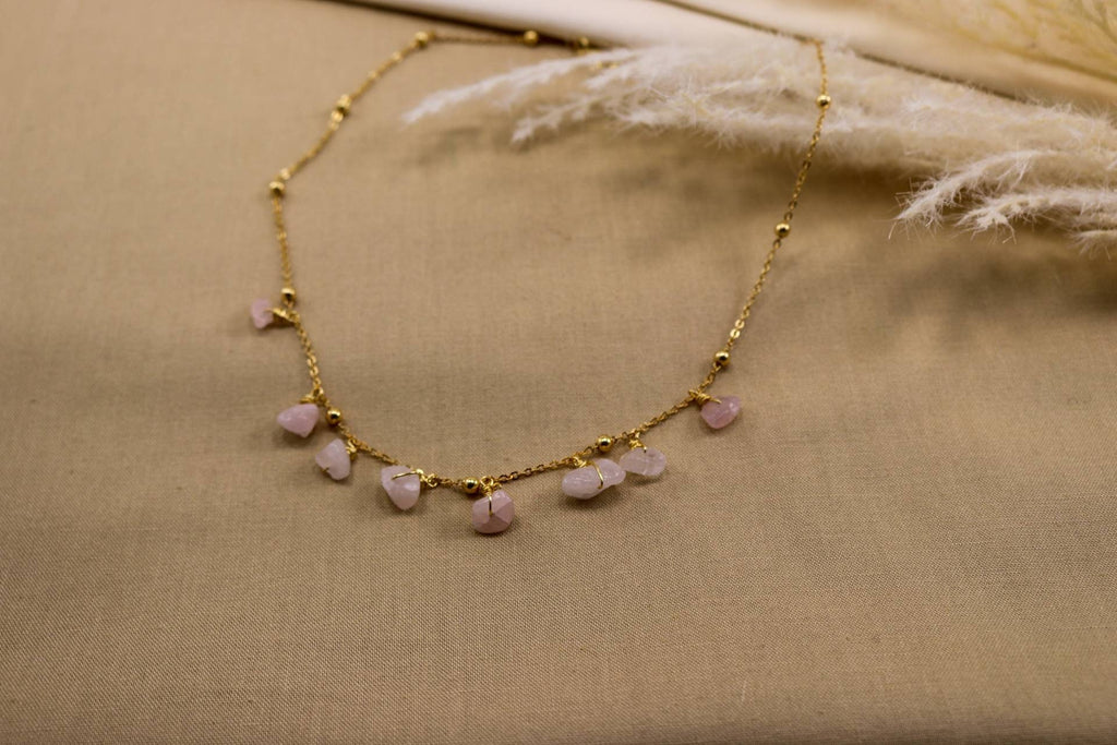 Rose quartz necklace gold, Rose Quartz Crystal Necklace, Raw rose quartz necklace real, gifted mom Giftful, Giftful sister, Necklace giftful