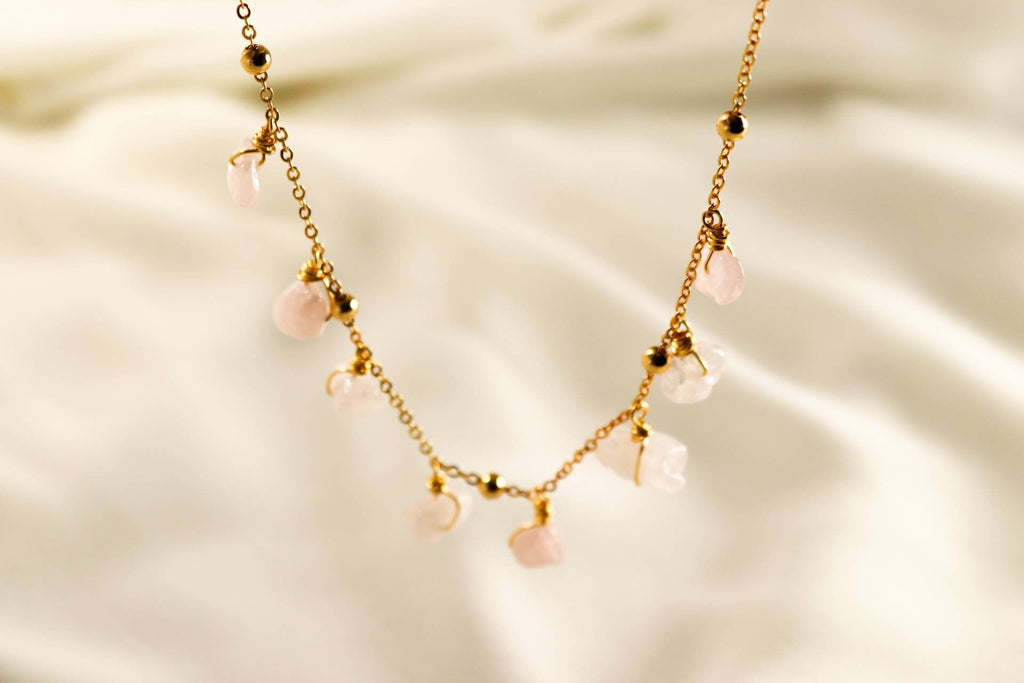 Rose quartz necklace gold, Rose Quartz Crystal Necklace, Raw rose quartz necklace real, gifted mom Giftful, Giftful sister, Necklace giftful