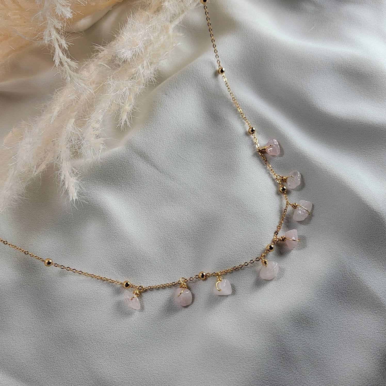 Rose quartz necklace gold, Rose Quartz Crystal Necklace, Raw rose quartz necklace real, gifted mom Giftful, Giftful sister, Necklace giftful