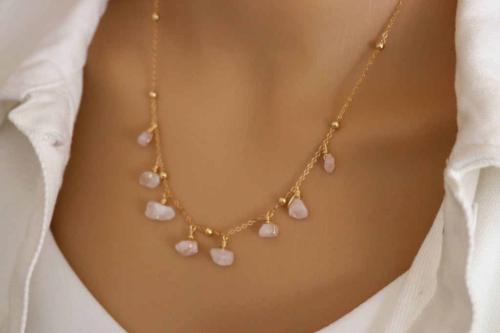 Rose quartz necklace gold, Rose Quartz Crystal Necklace, Raw rose quartz necklace real, gifted mom Giftful, Giftful sister, Necklace giftful