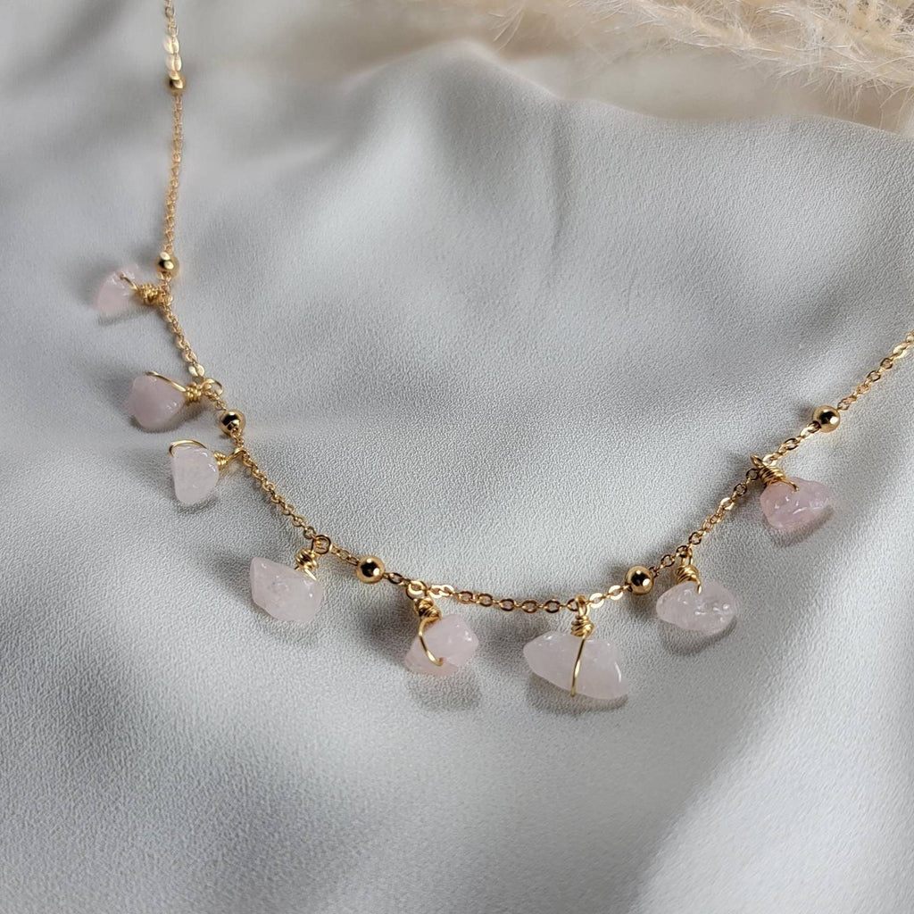 Rose quartz necklace gold, Rose Quartz Crystal Necklace, Raw rose quartz necklace real, gifted mom Giftful, Giftful sister, Necklace giftful