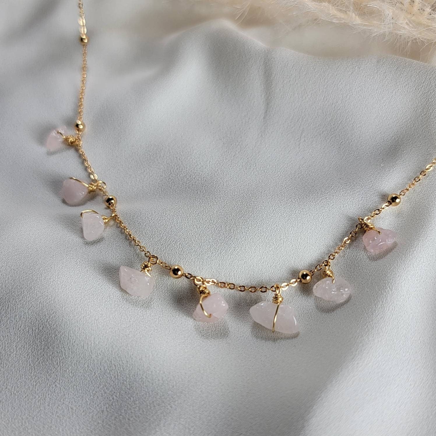 Rose quartz necklace gold, Rose Quartz Crystal Necklace, Raw rose quartz necklace real, gifted mom Giftful, Giftful sister, Necklace giftful