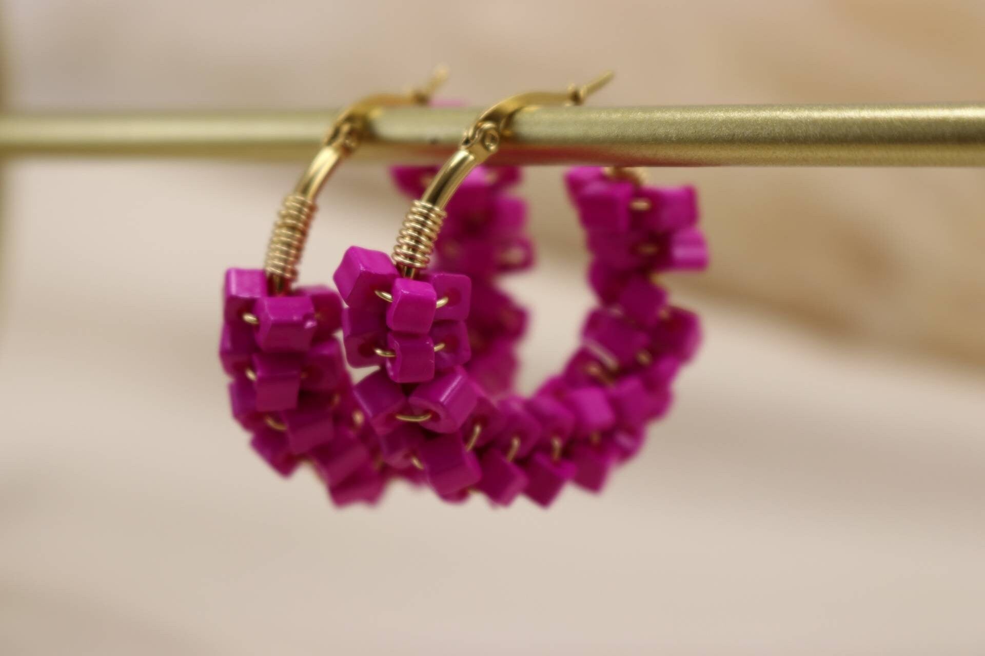 Hot Pink Earrings, thick hoop earrings, Chunky hoop earrings Gold filled hoops, Fuchsia Earrings, gift for- her, summer gifts, beach giftful