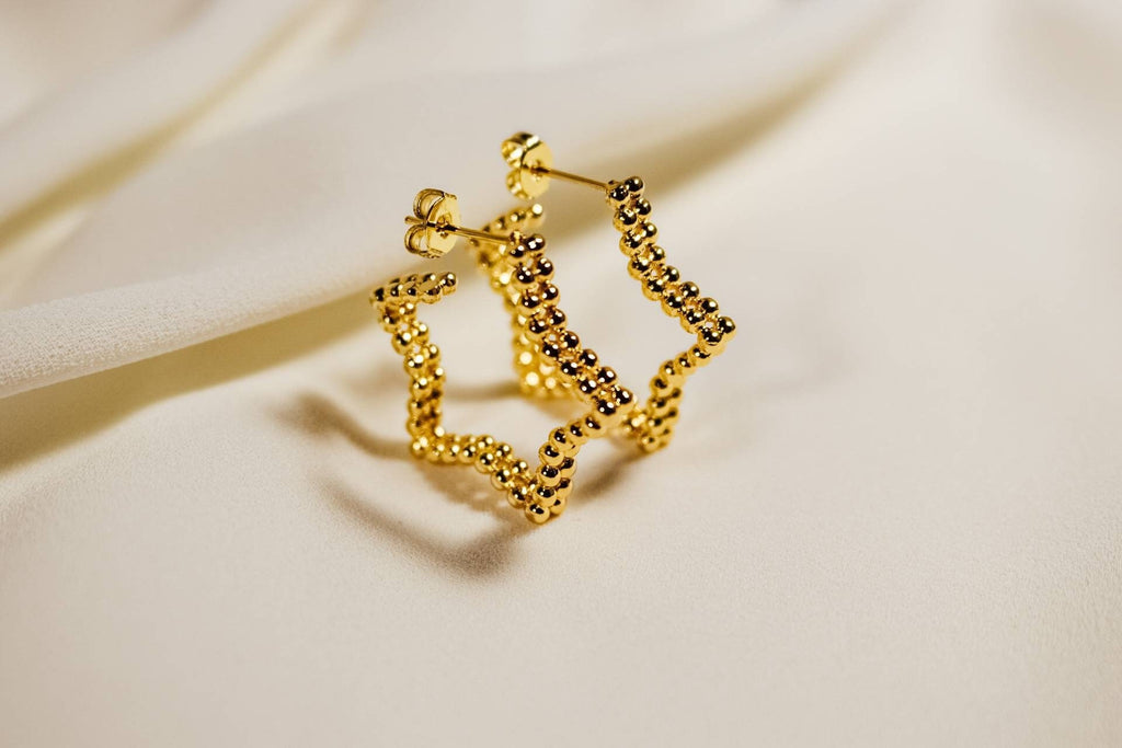 STAR HOOP EARRINGS - Small Gold Hoop Earrings, Dainty Style