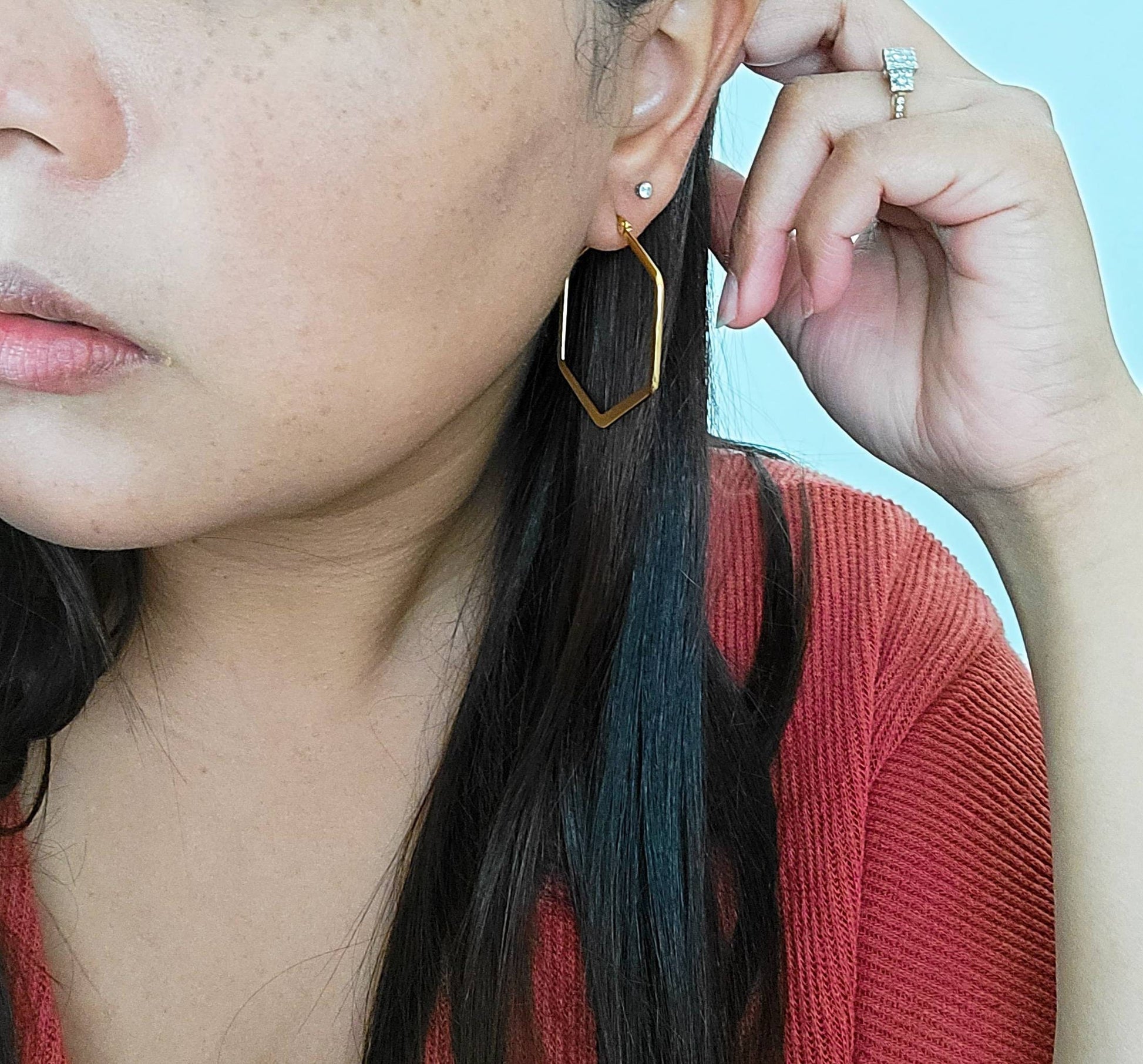 Hexagon Earrings, dainty Thin hoop earrings, gold filled hoop earrings, medium hoop, dainty huggy hoop, dainty hoops huggies, giftful sister