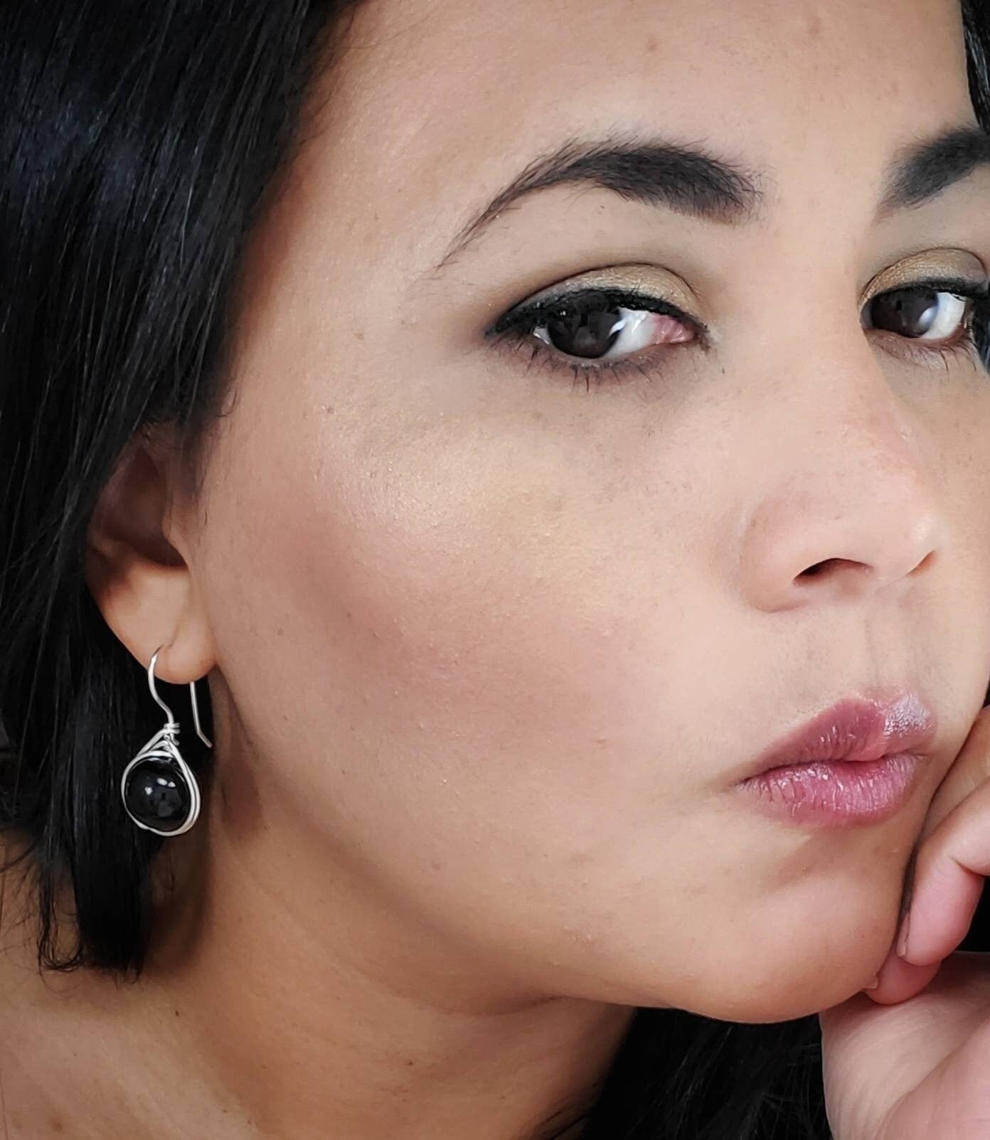Black pearl earrings drop Large