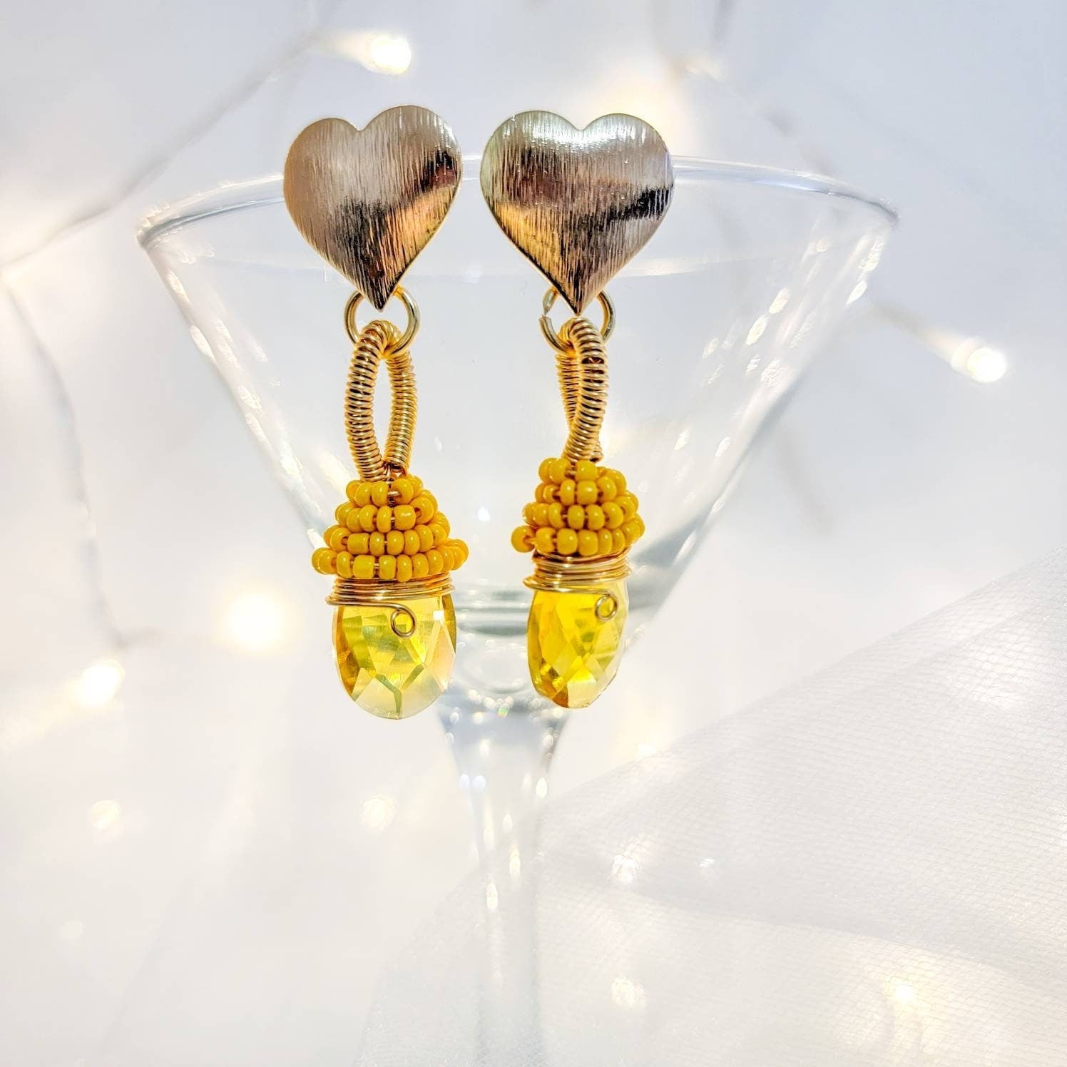 Crystal drop yellow Earrings,  drop crystal earrings, Wedding earrings, Tear drop earrings, gifts for gifted, dangle earrings, gold drop earring