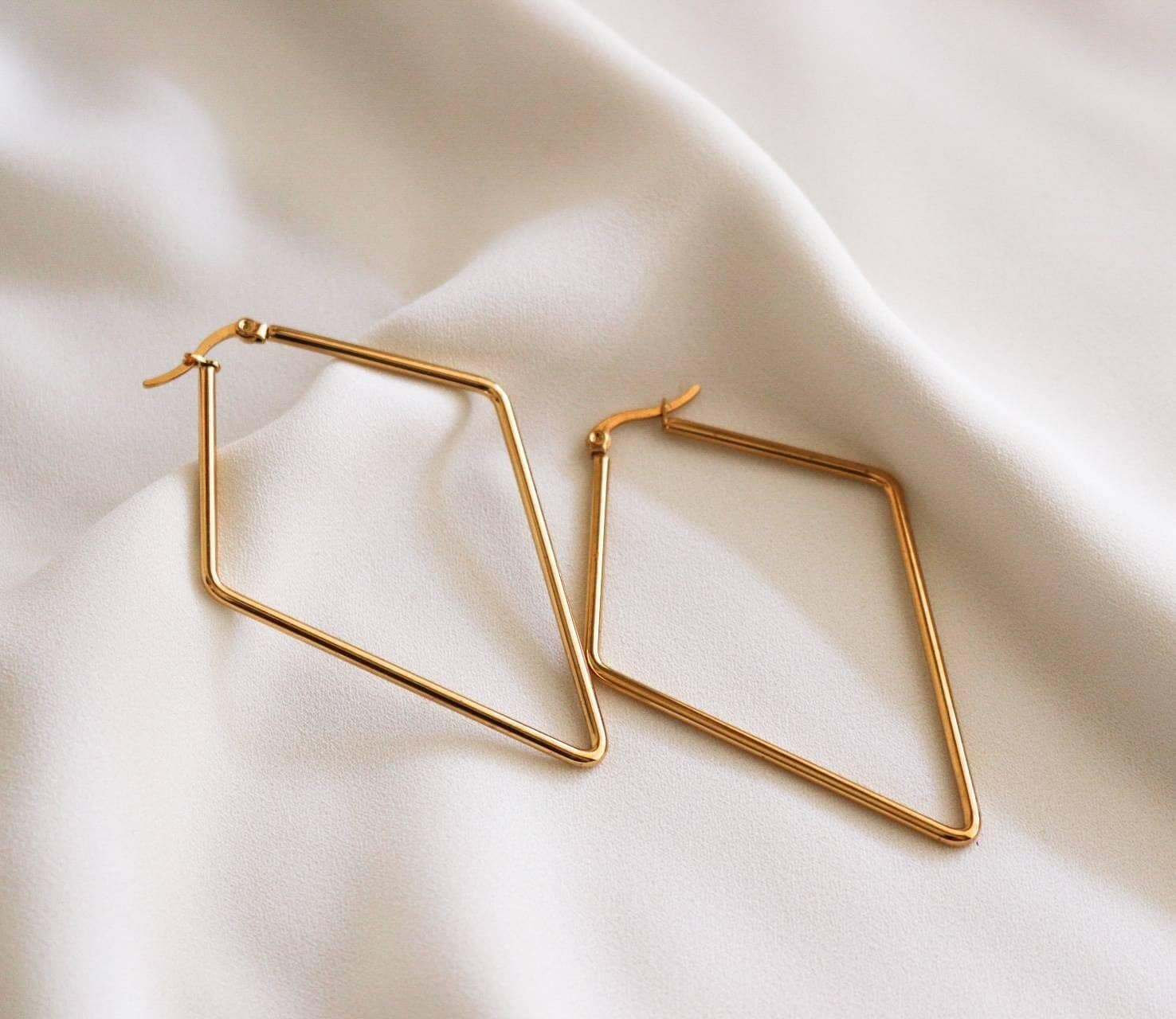 Rhombus hoop earrings, Thin gold hoops, Large geometric earrings,Gold filled hoops, Light Weight Earrings, giftful daughter, gift for- her