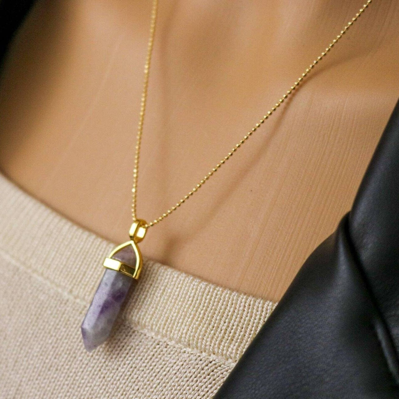 Clear Quartz Fluorite Green Aventurine point NECKLACE, Rainbow Fluorite Pendant Necklace, Green Aventurine aventurine Crystal necklace