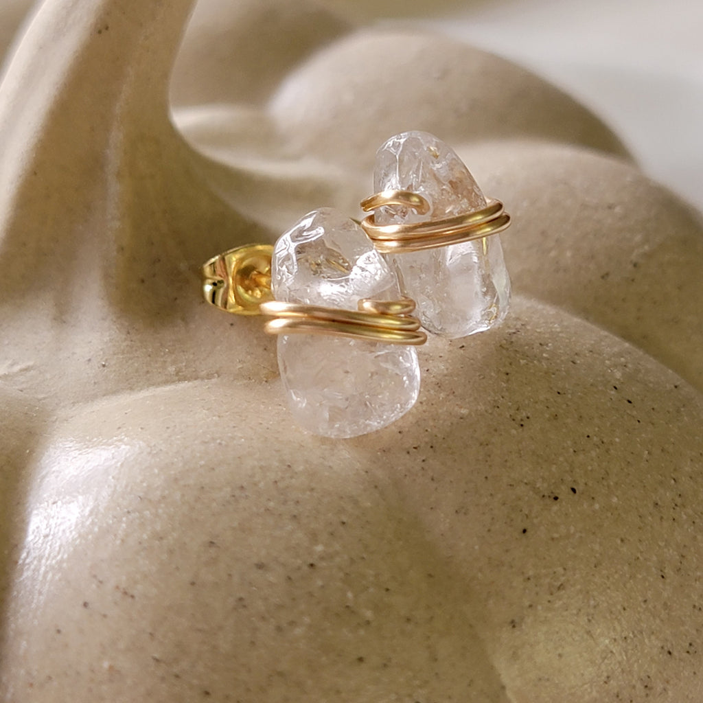 Clear crystal quartz post earrings, Raw crystal healing earrings, mothers days gifted, gift for- her, giftful daughter, giftful sister gift