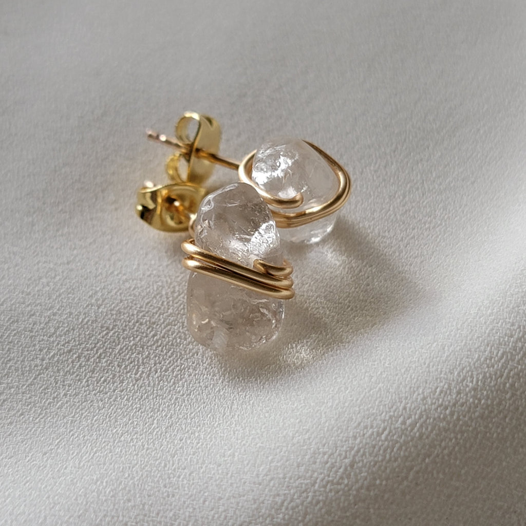 Clear crystal quartz post earrings, Raw crystal healing earrings, mothers days gifted, gift for- her, giftful daughter, giftful sister gift