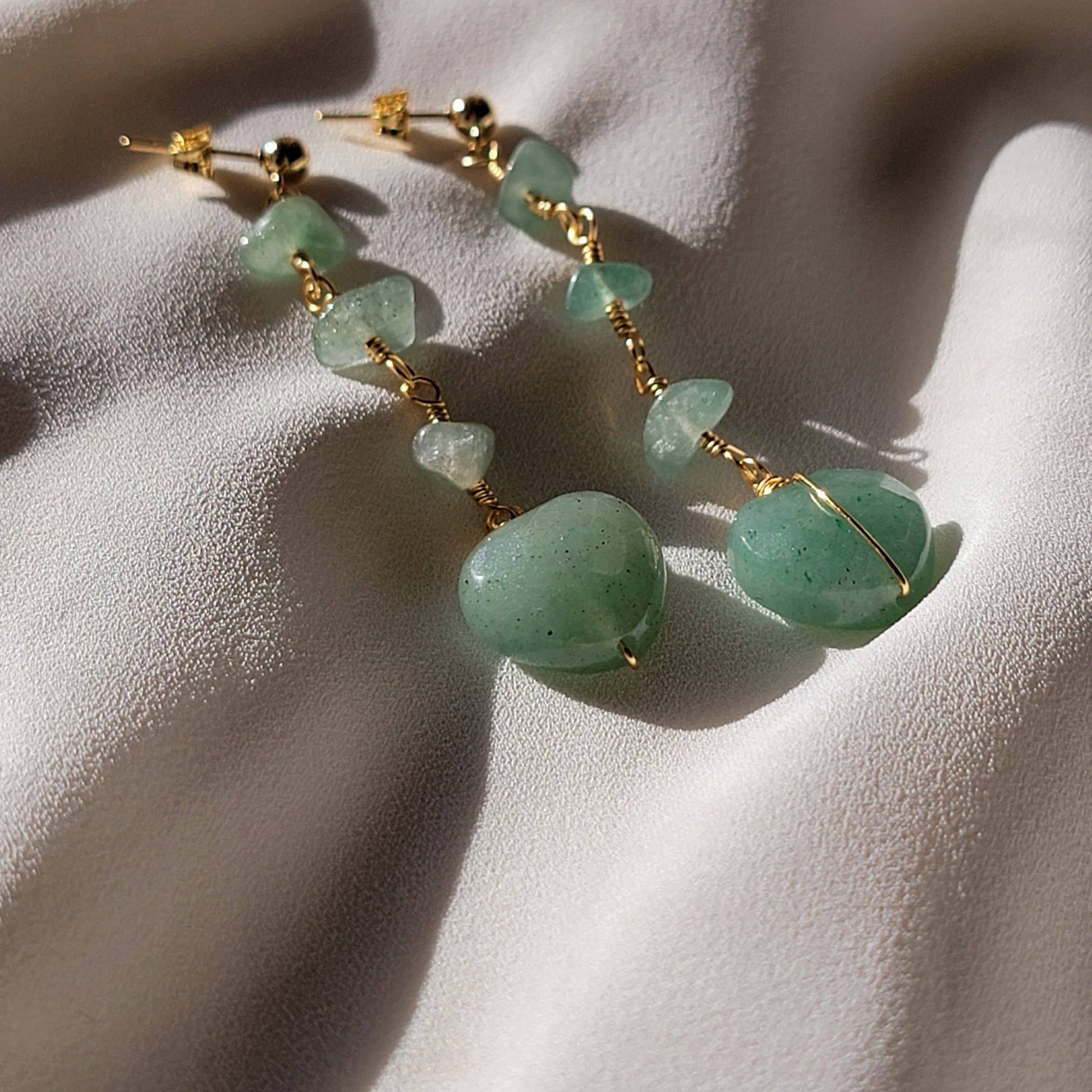 Heart Aventurine Earrings, drop earrings, Raw stone earrings, Raw crystal earrings, Heartful earrings, gifted earrings valentine's gift