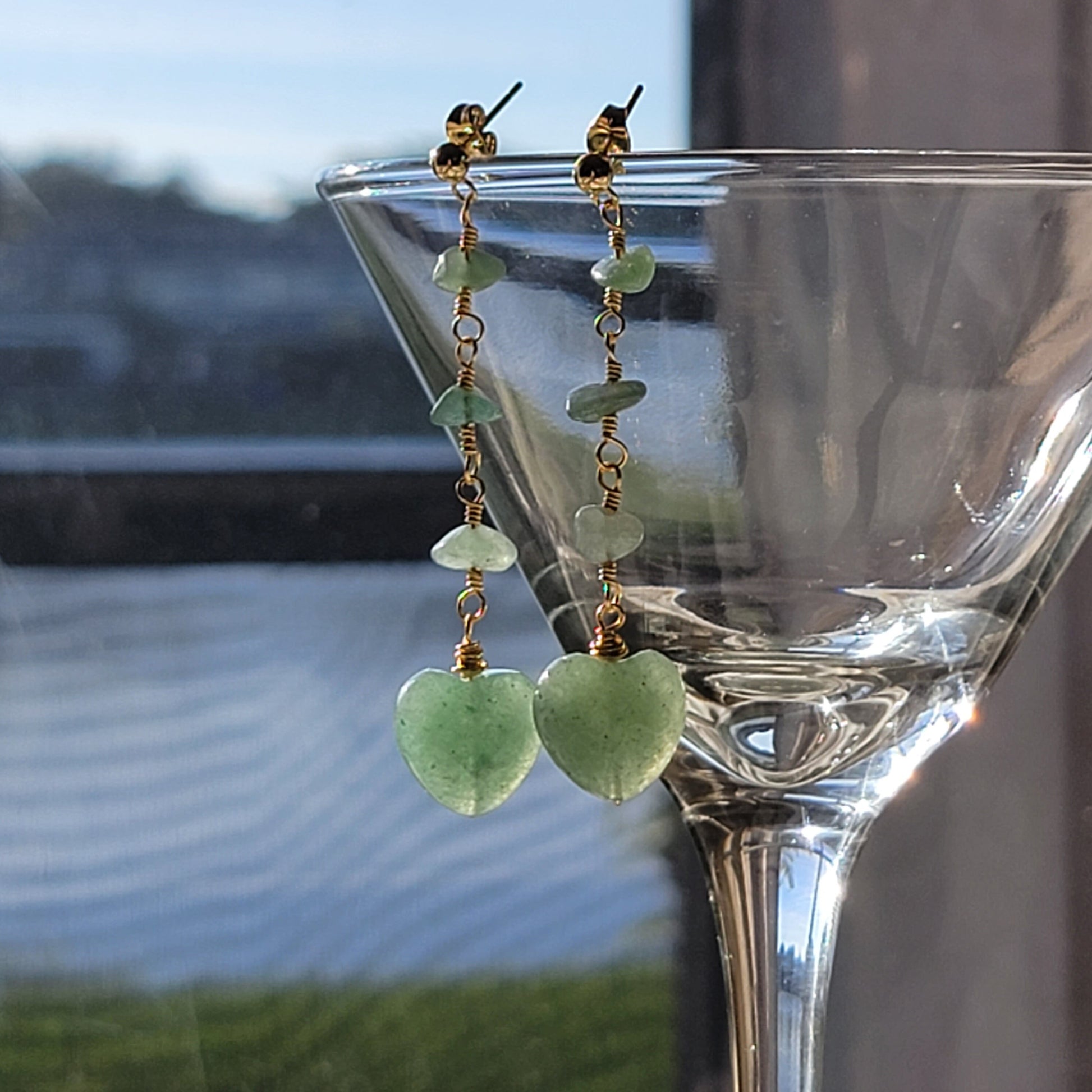 Heart Aventurine Earrings, drop earrings, Raw stone earrings, Raw crystal earrings, Heartful earrings, gifted earrings valentine's gift